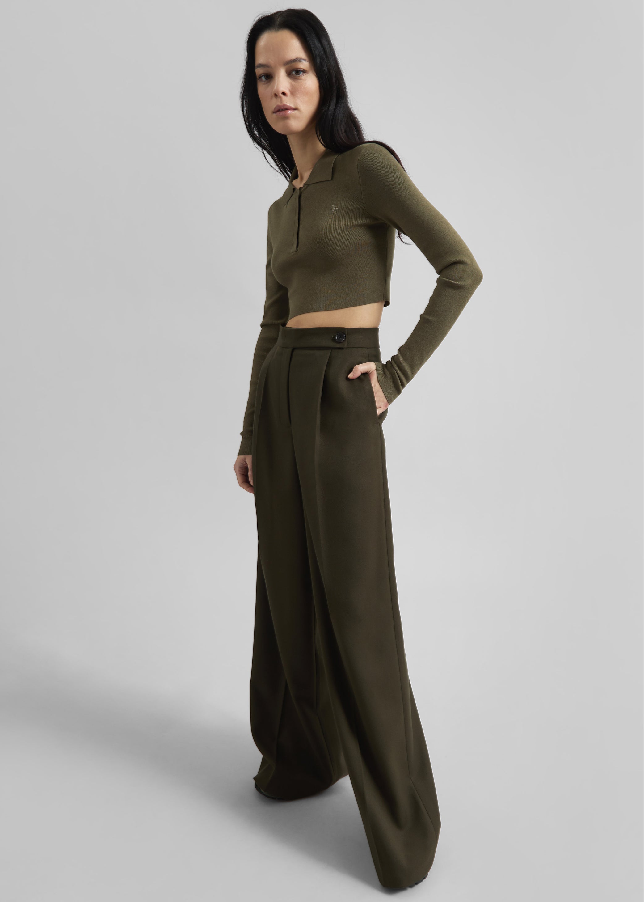 Shop the look image for Kamila Wide Leg Trousers - Khaki