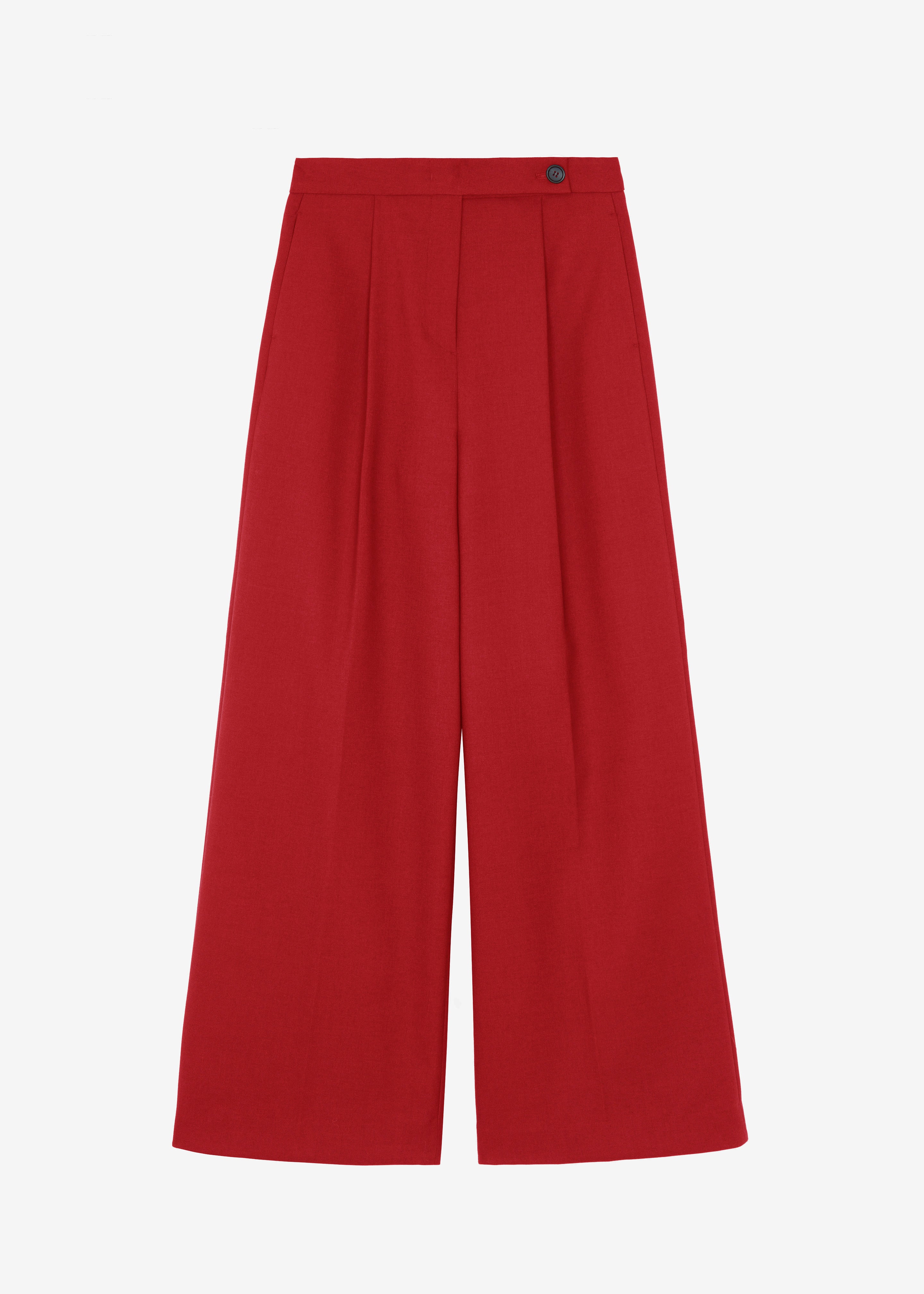 Kamila Wide Leg Trousers - Red - 8