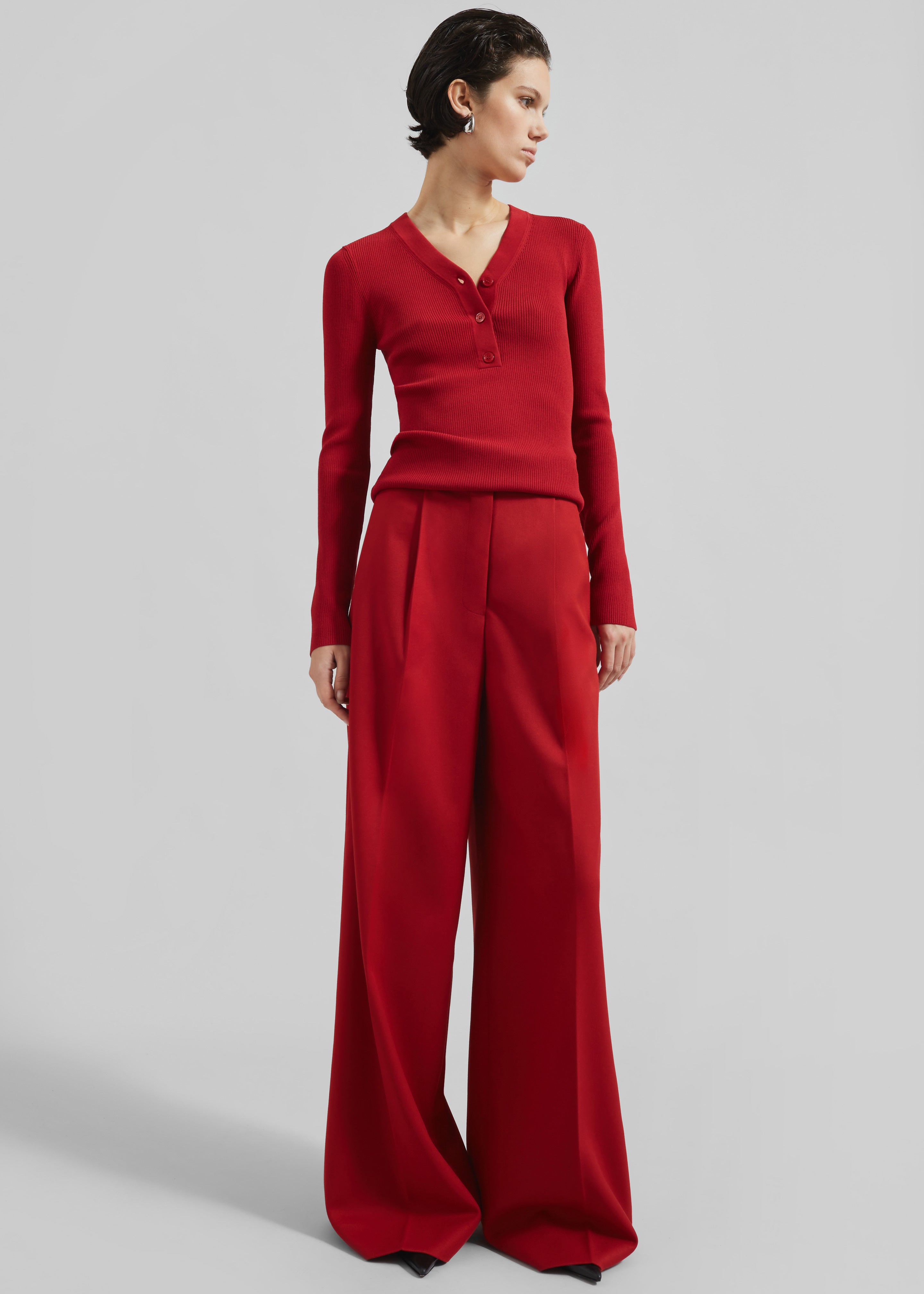 Kamila Wide Leg Trousers - Red - 4