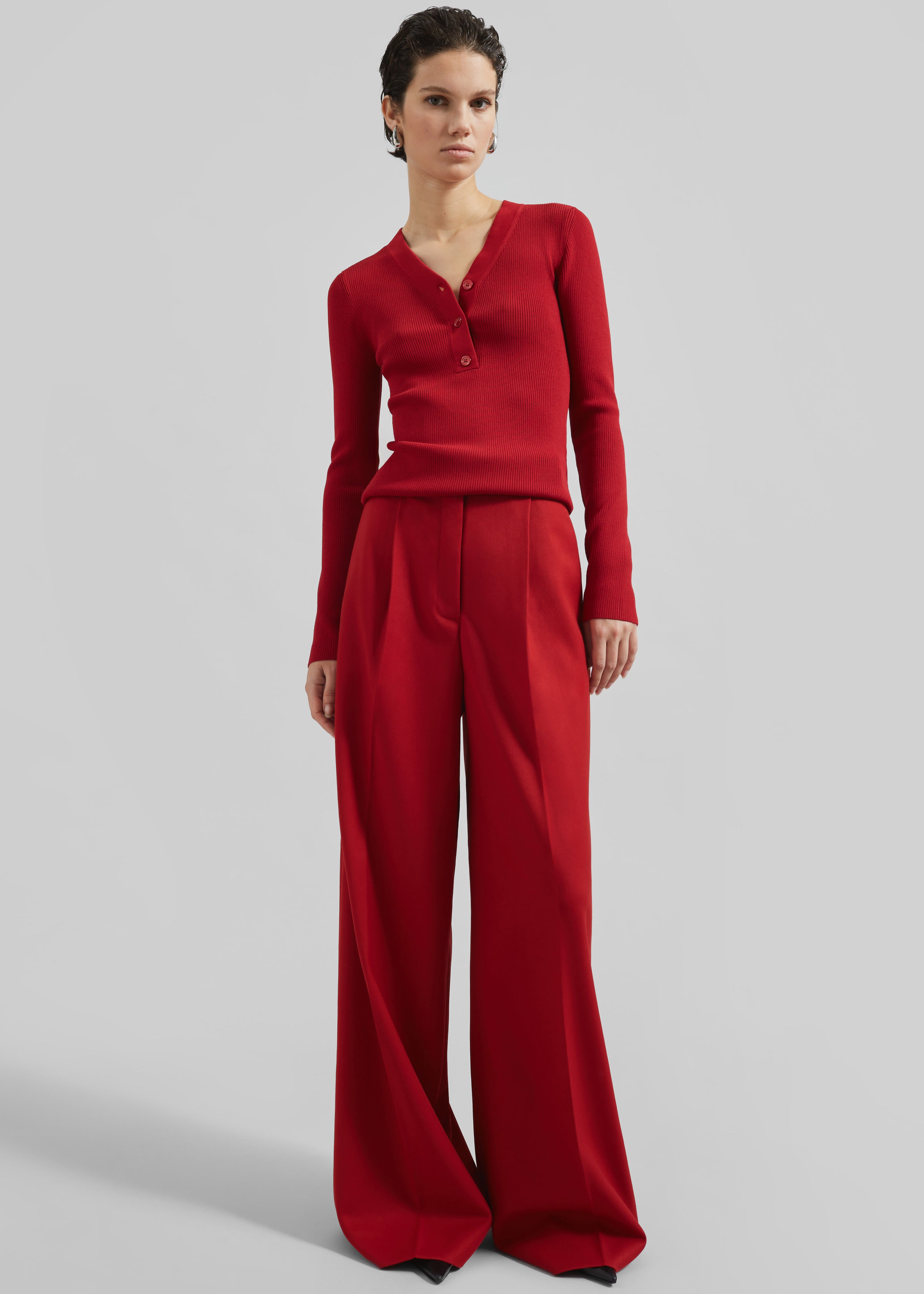 Kamila Wide Leg Trousers - Red - 1