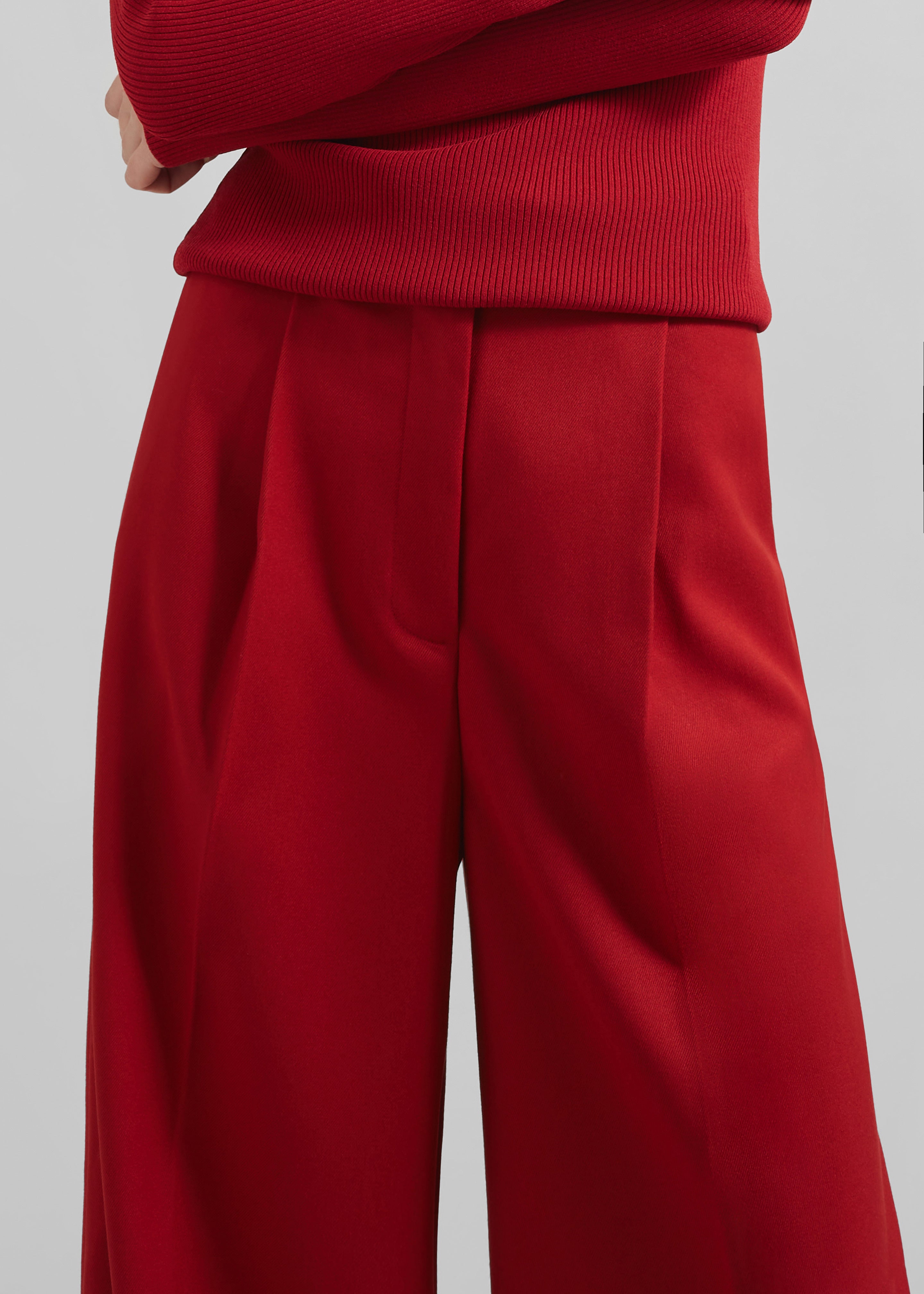 Kamila Wide Leg Trousers - Red - 3