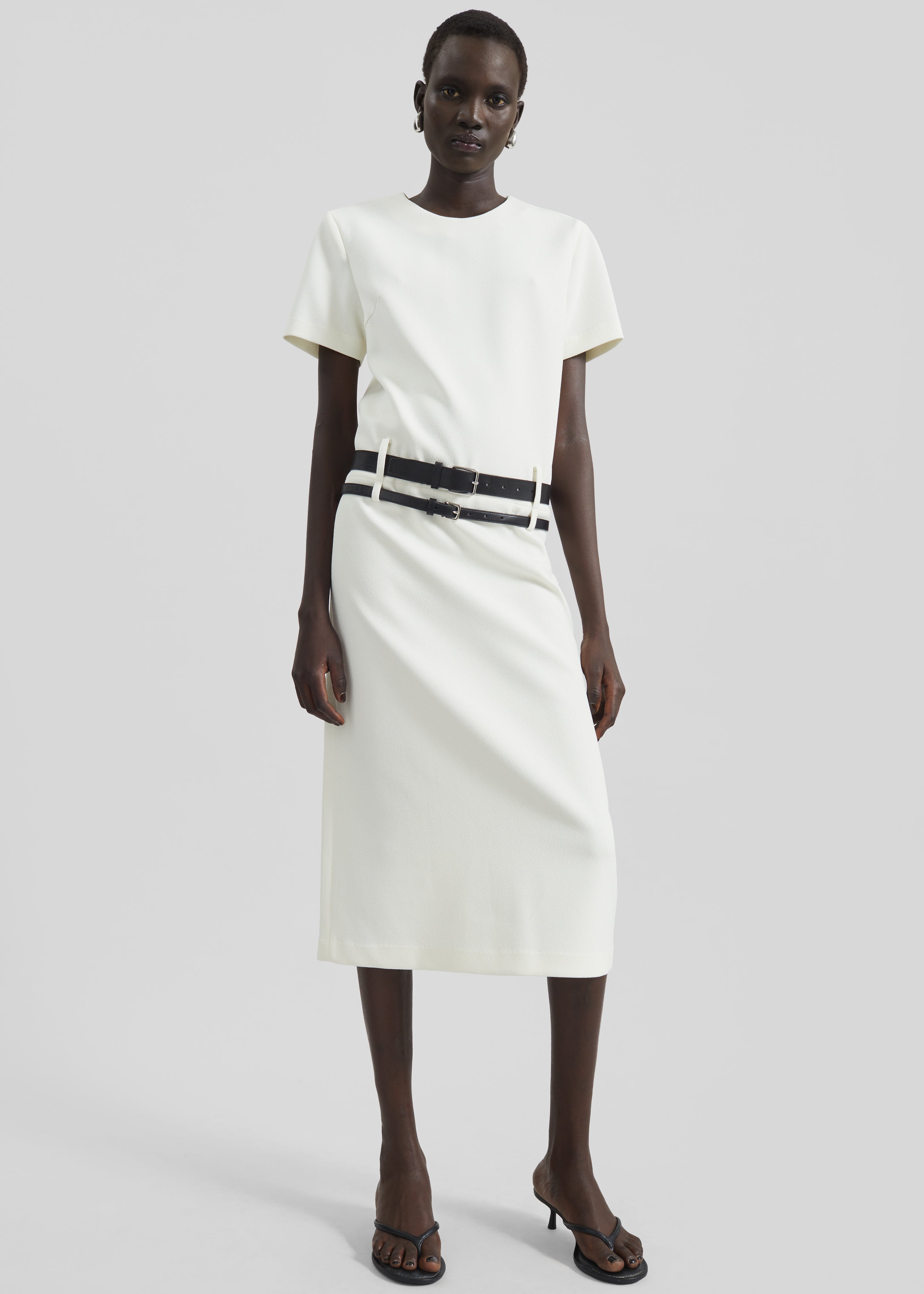 Kaniva Double Belt Loop Midi Dress - Ivory - 1
