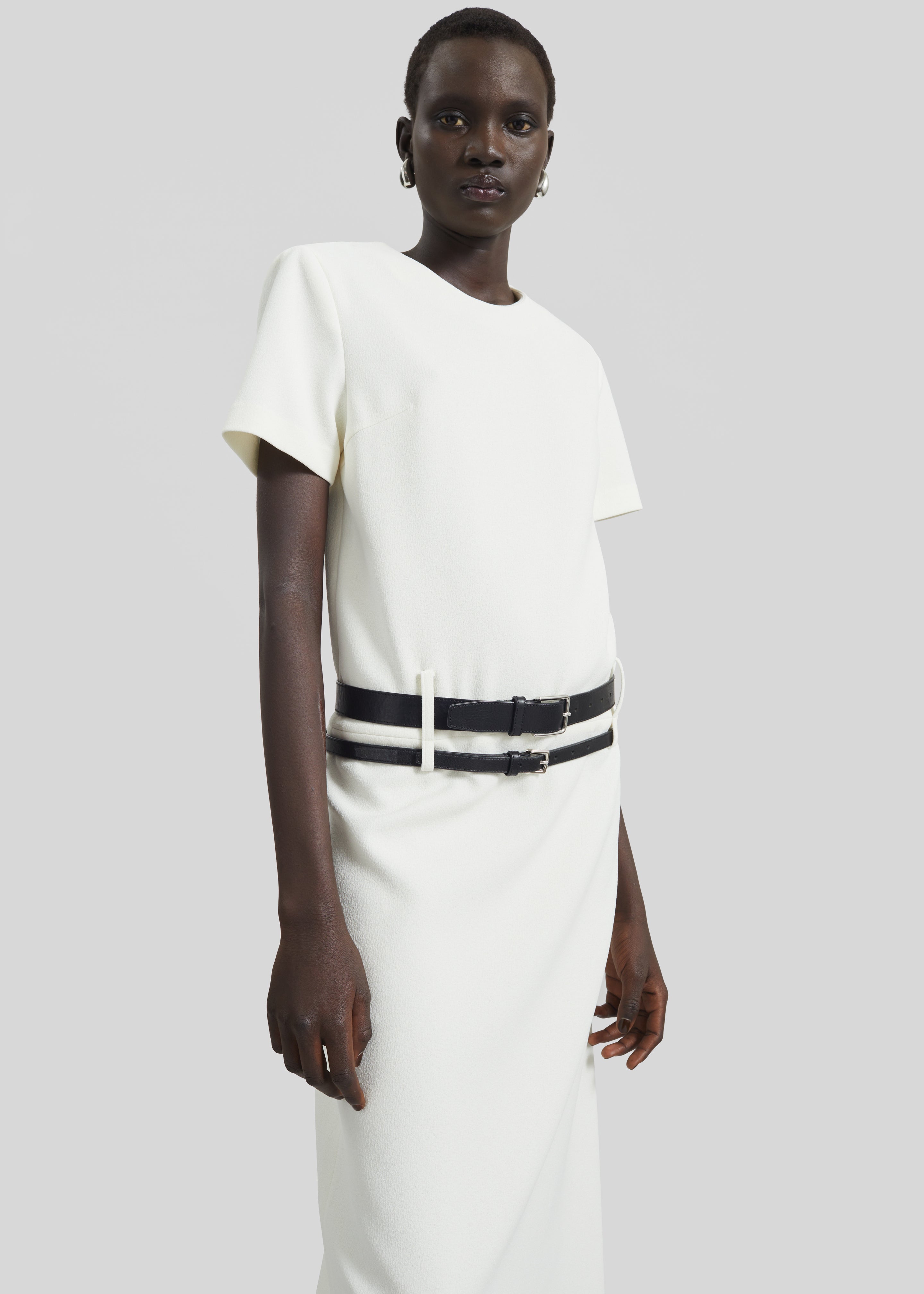 Kaniva Double Belt Loop Midi Dress - Ivory - 2