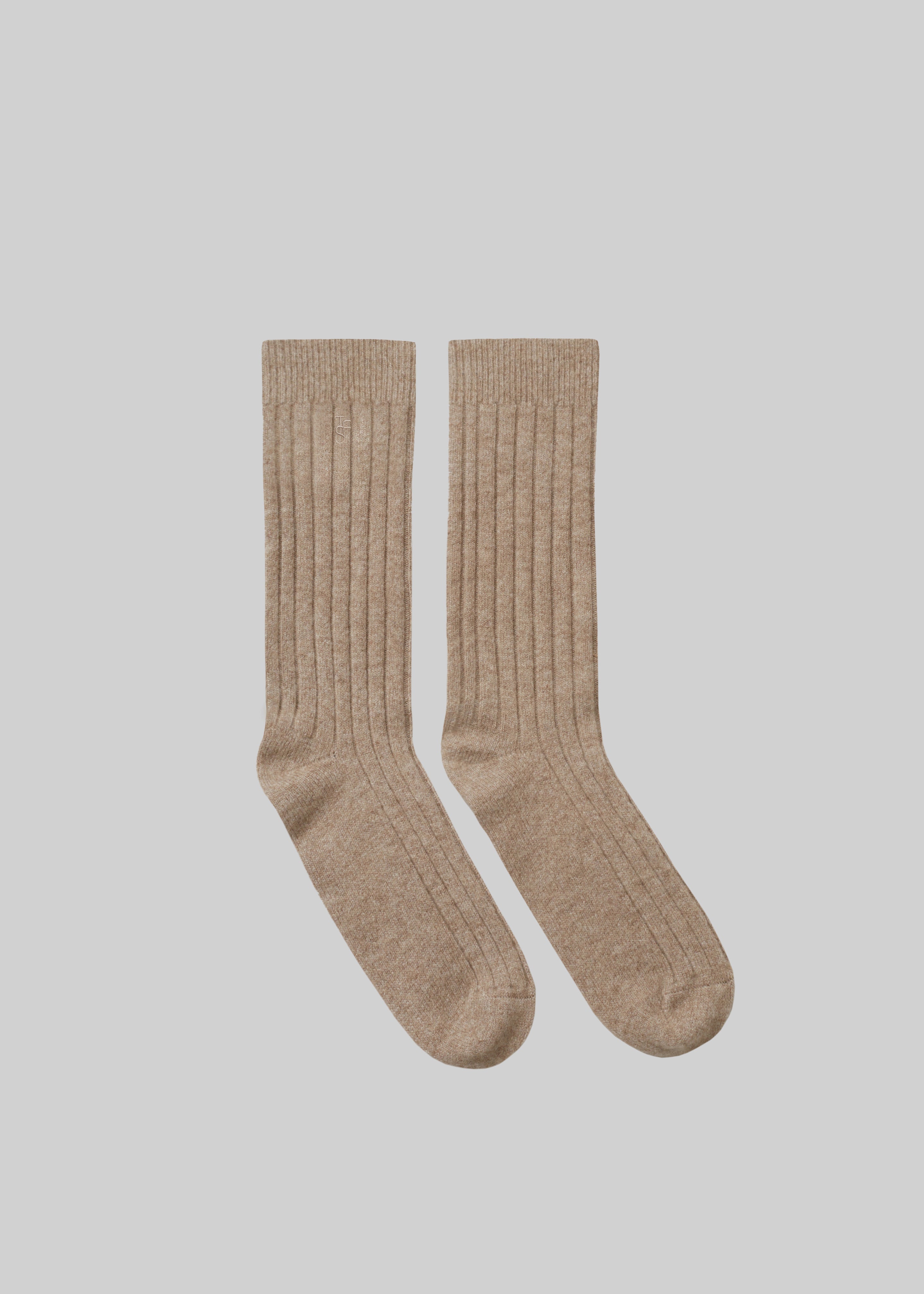 Kano Cashmere Ribbed Socks - Taupe - 8