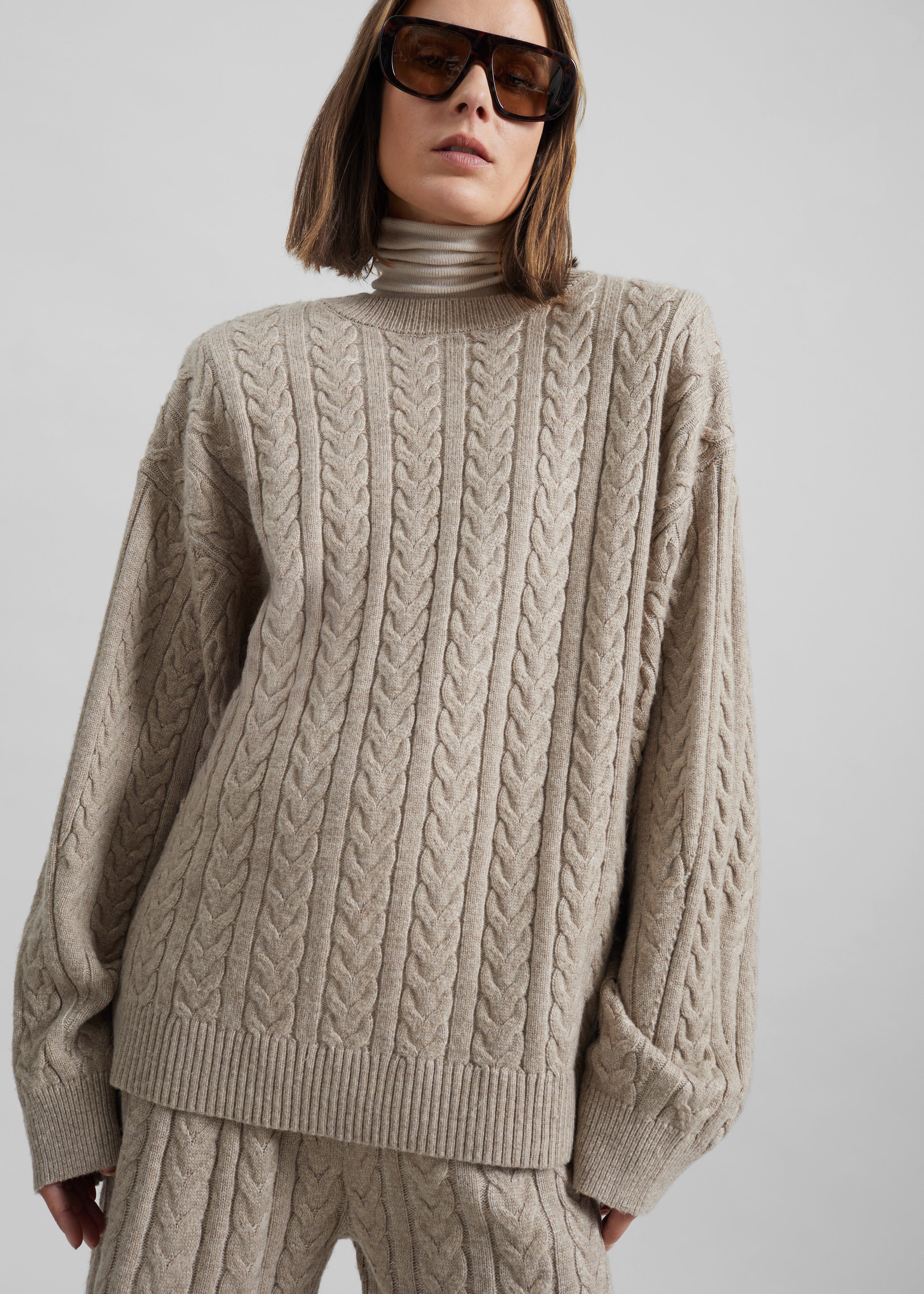 Karmoy Cable Knit Padded Sweater - Beige – The Frankie Shop