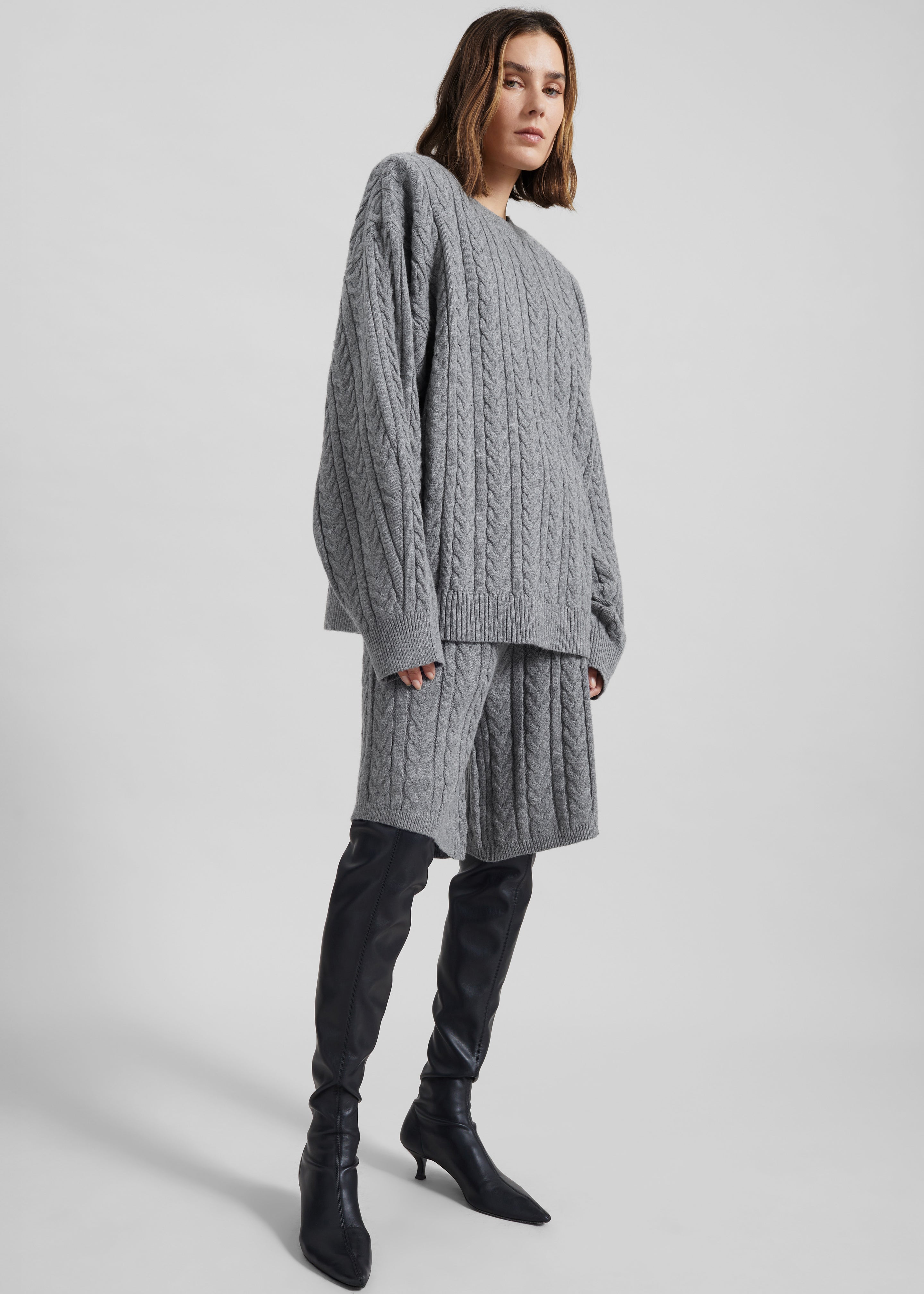 Karmoy Cable Knit Padded Sweater - Grey – The Frankie Shop