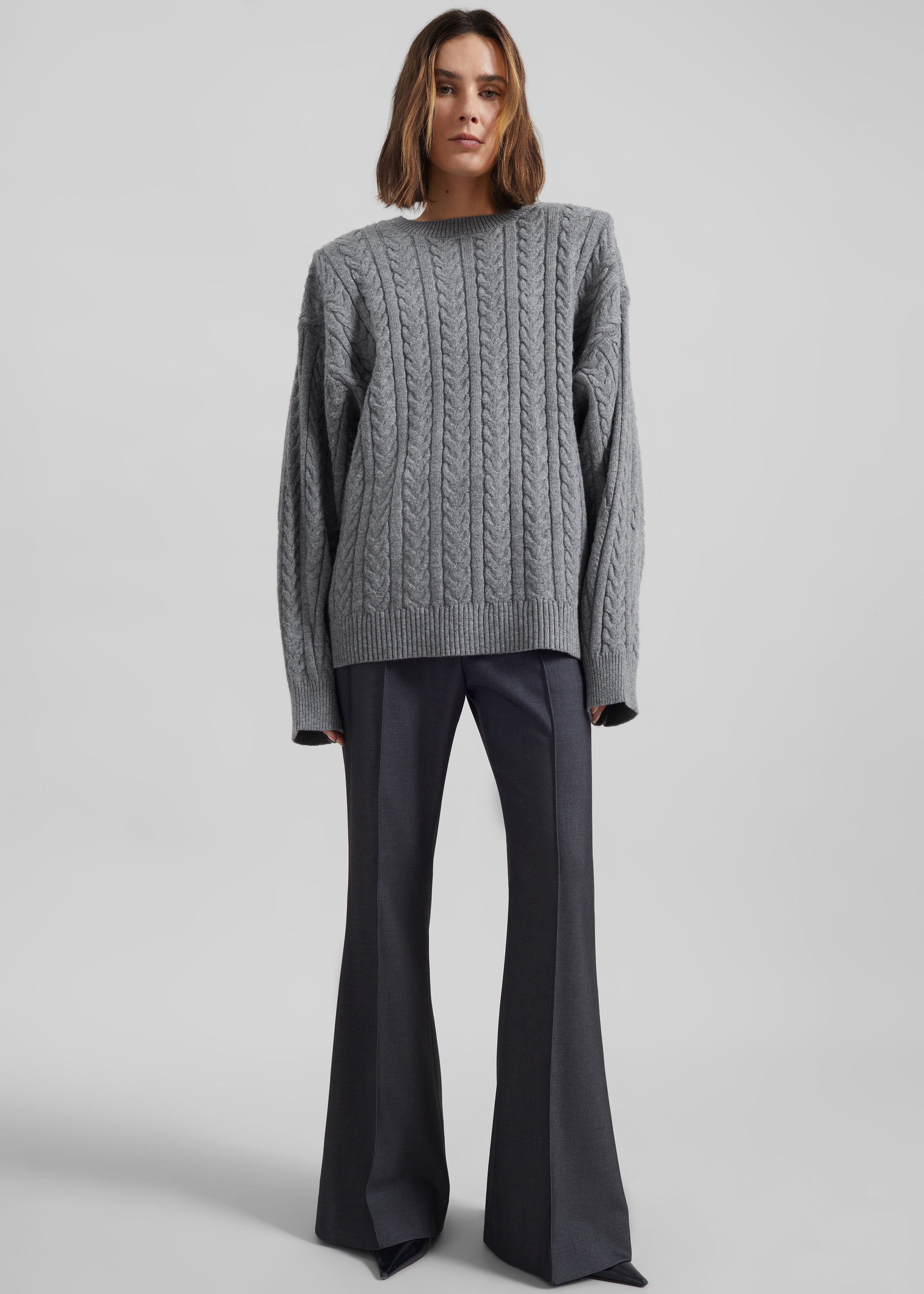 Karmoy Cable Knit Padded Sweater - Grey - 3