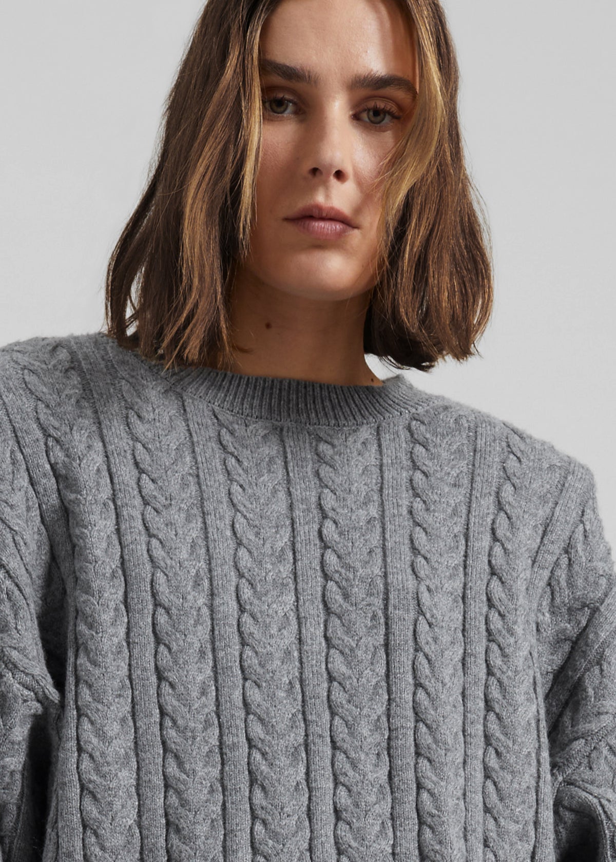 Karmoy Cable Knit Padded Sweater - Grey - 5
