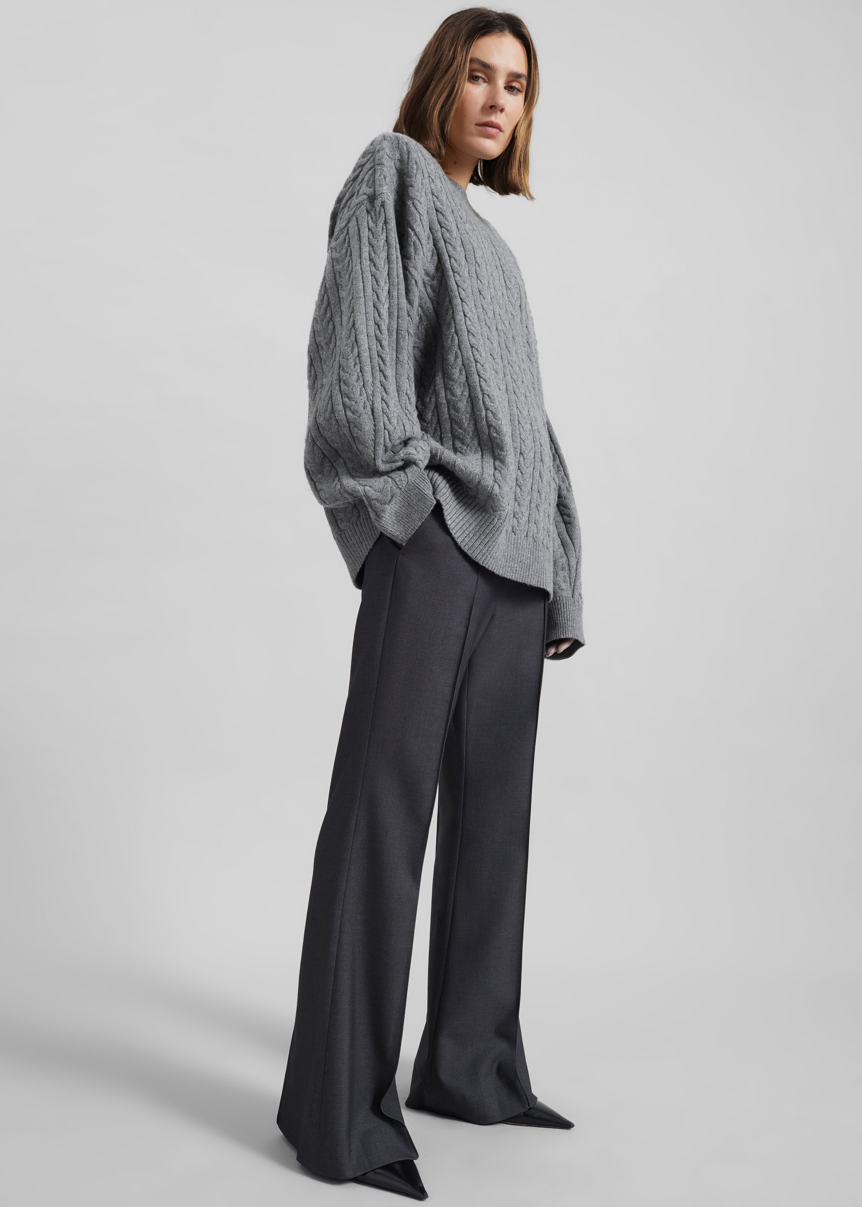 Karmoy Cable Knit Padded Sweater - Grey – The Frankie Shop