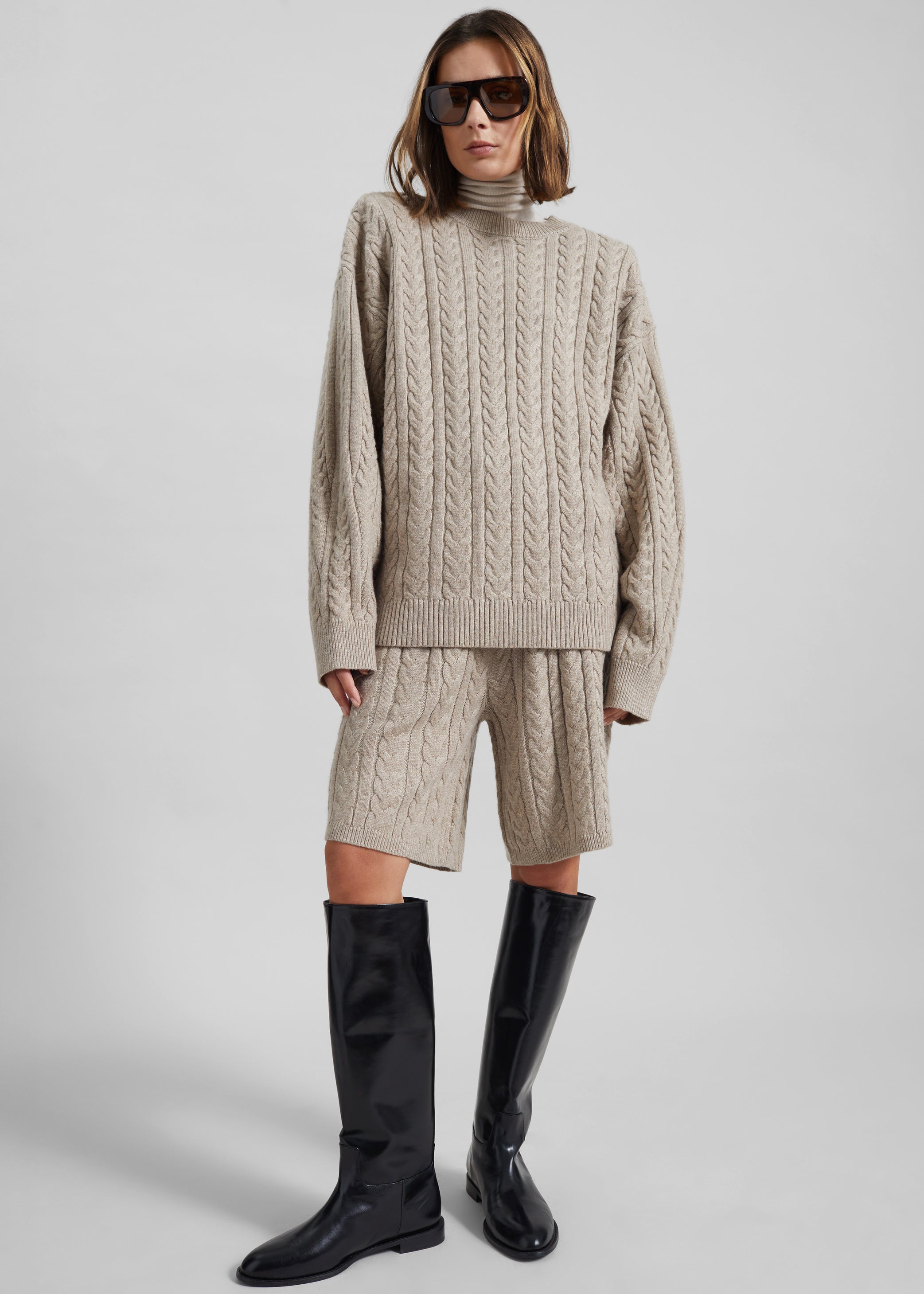 Shop the look image for Karmoy Cable Knit Padded Sweater - Beige