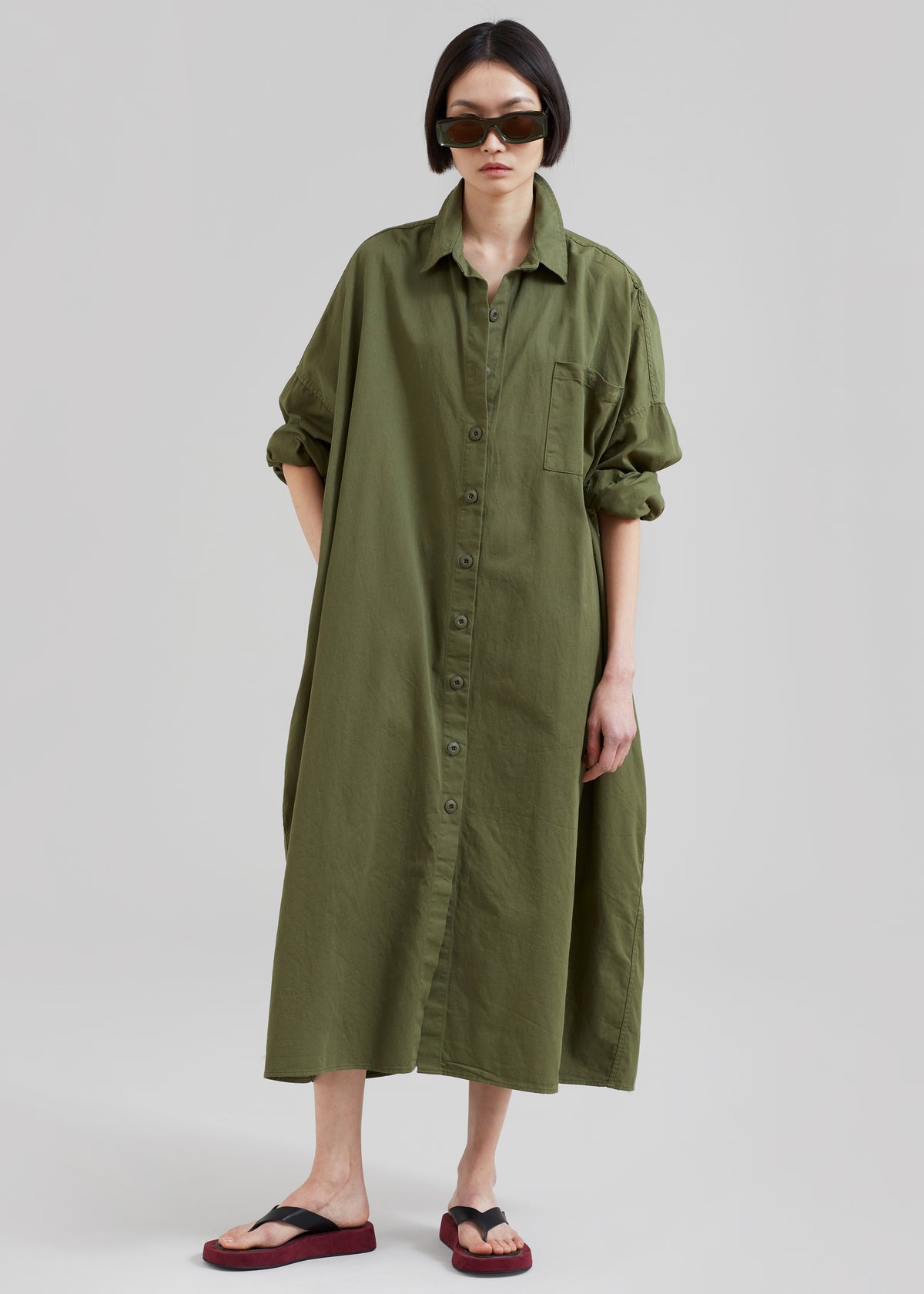 Kason Oversized Shirt Dress - Dark Olive The Frankie Shop Kason Oversized Shirt Dress - Dark Olive The Frankie Shop