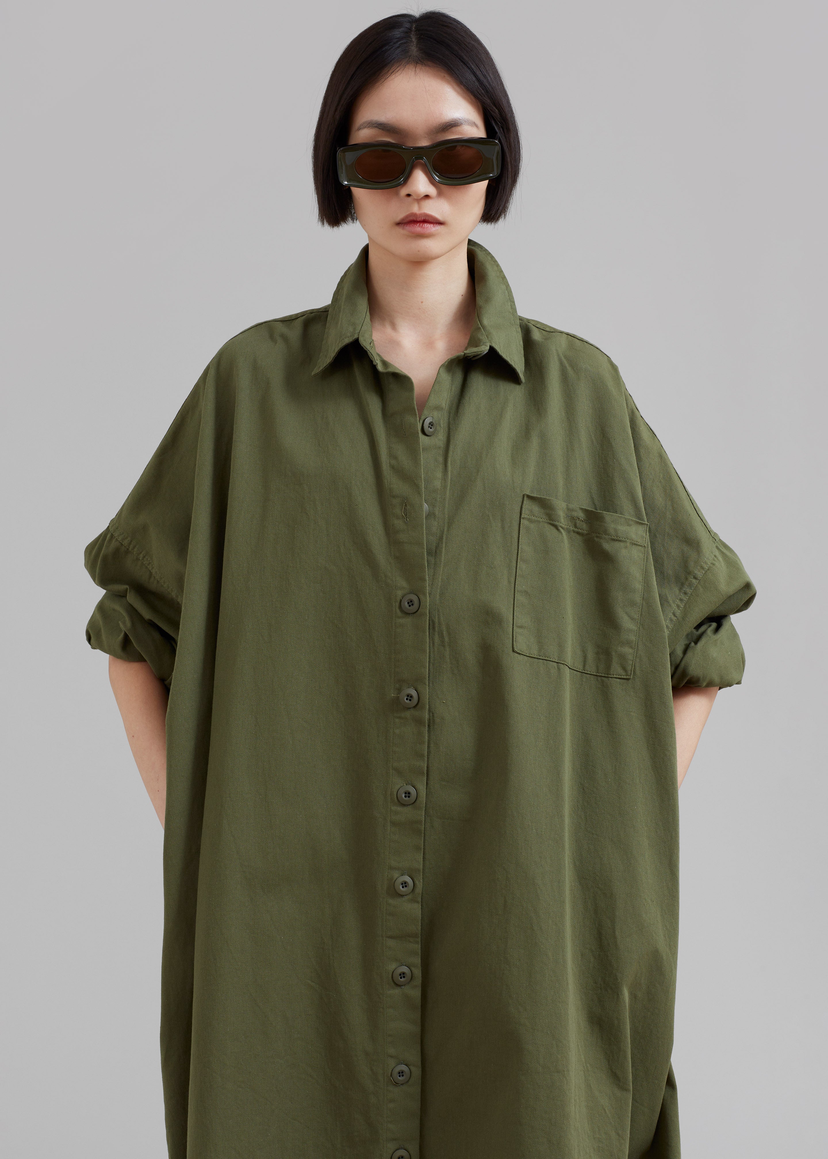 Kason Oversized Shirt Dress - Dark Olive - 6