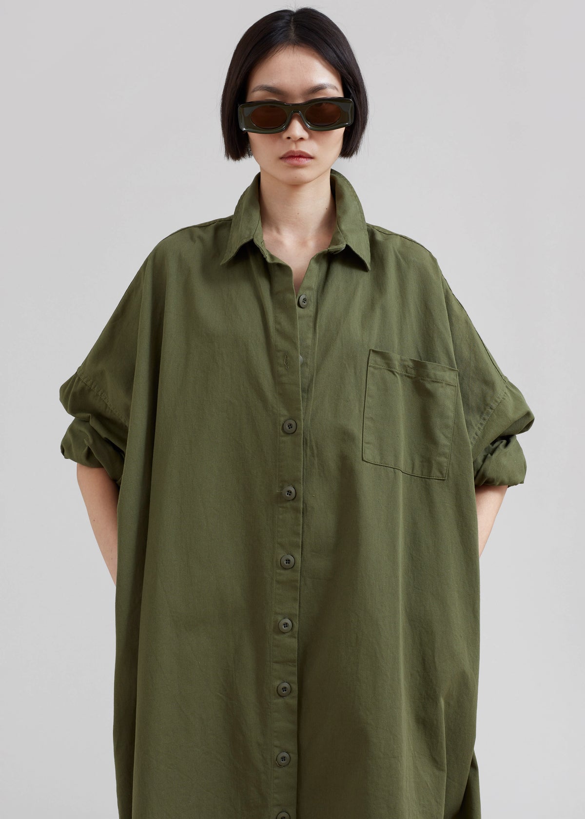 Kason Oversized Shirt Dress - Dark Olive - 1
