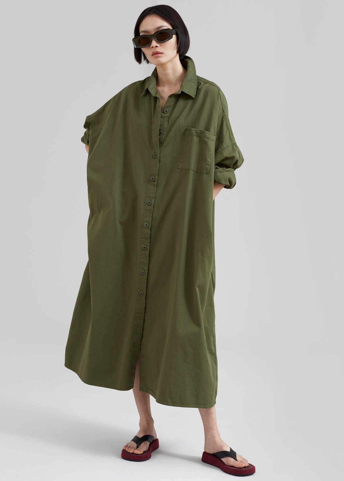 Kason Oversized Shirt Dress - Dark Olive - 4