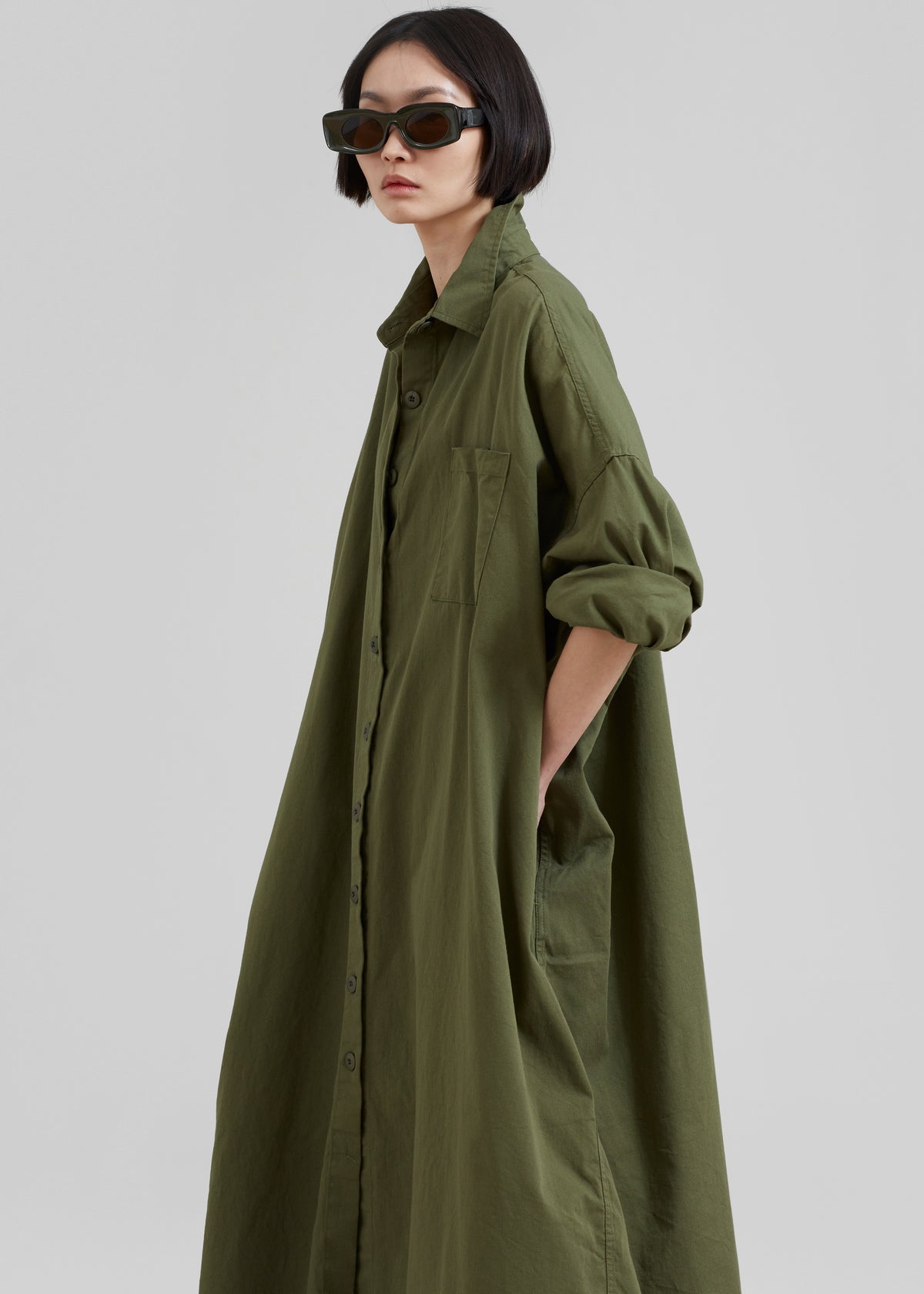 Kason Oversized Shirt Dress - Dark Olive - 3