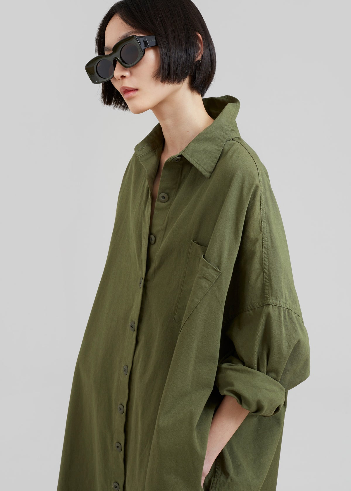Kason Oversized Shirt Dress - Dark Olive - 5