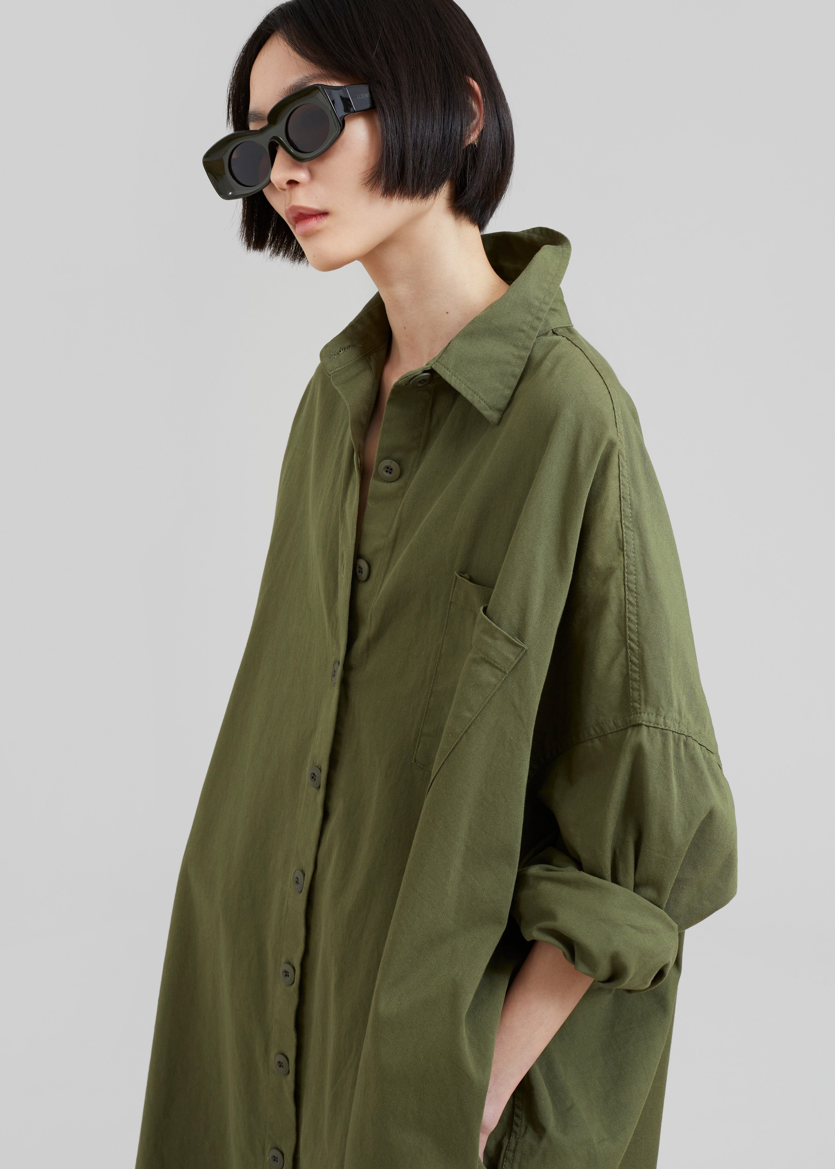 Kason Oversized Shirt Dress - Dark Olive - 5