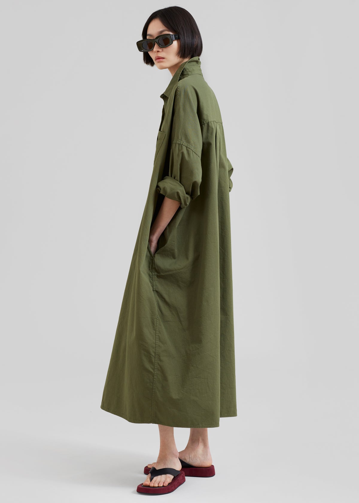 Kason Oversized Shirt Dress - Dark Olive - 2