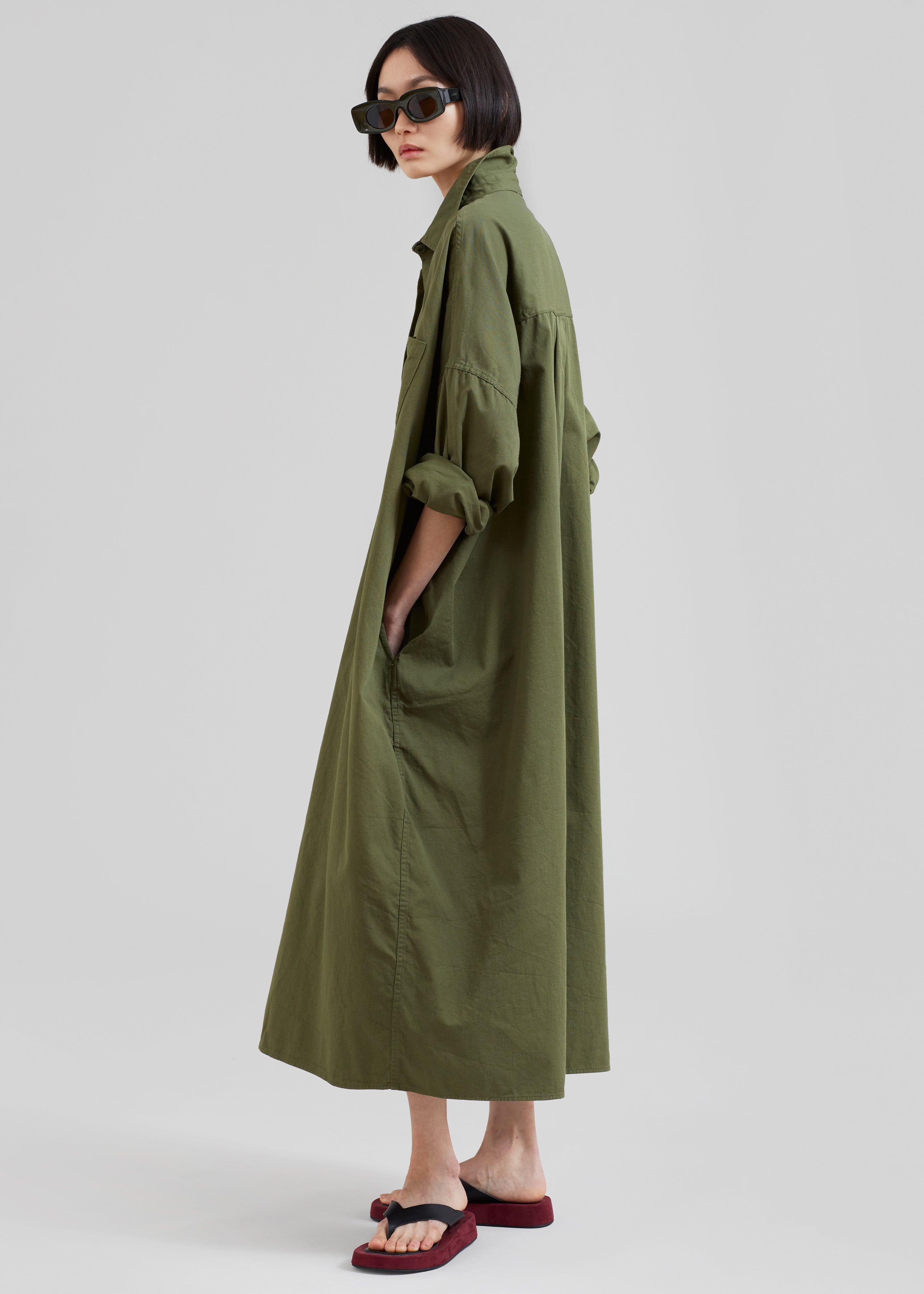 Kason Oversized Shirt Dress - Dark Olive - 2