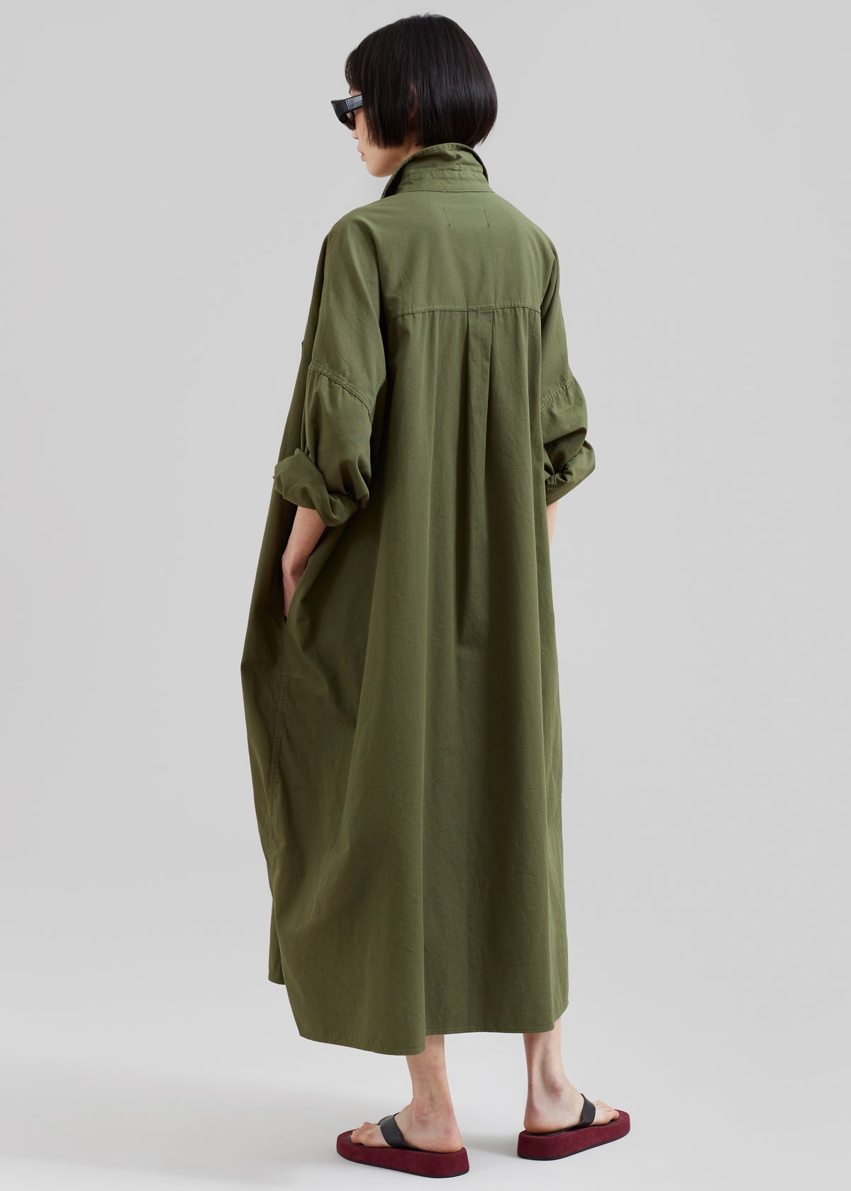 Kason Oversized Shirt Dress - Dark Olive - 7