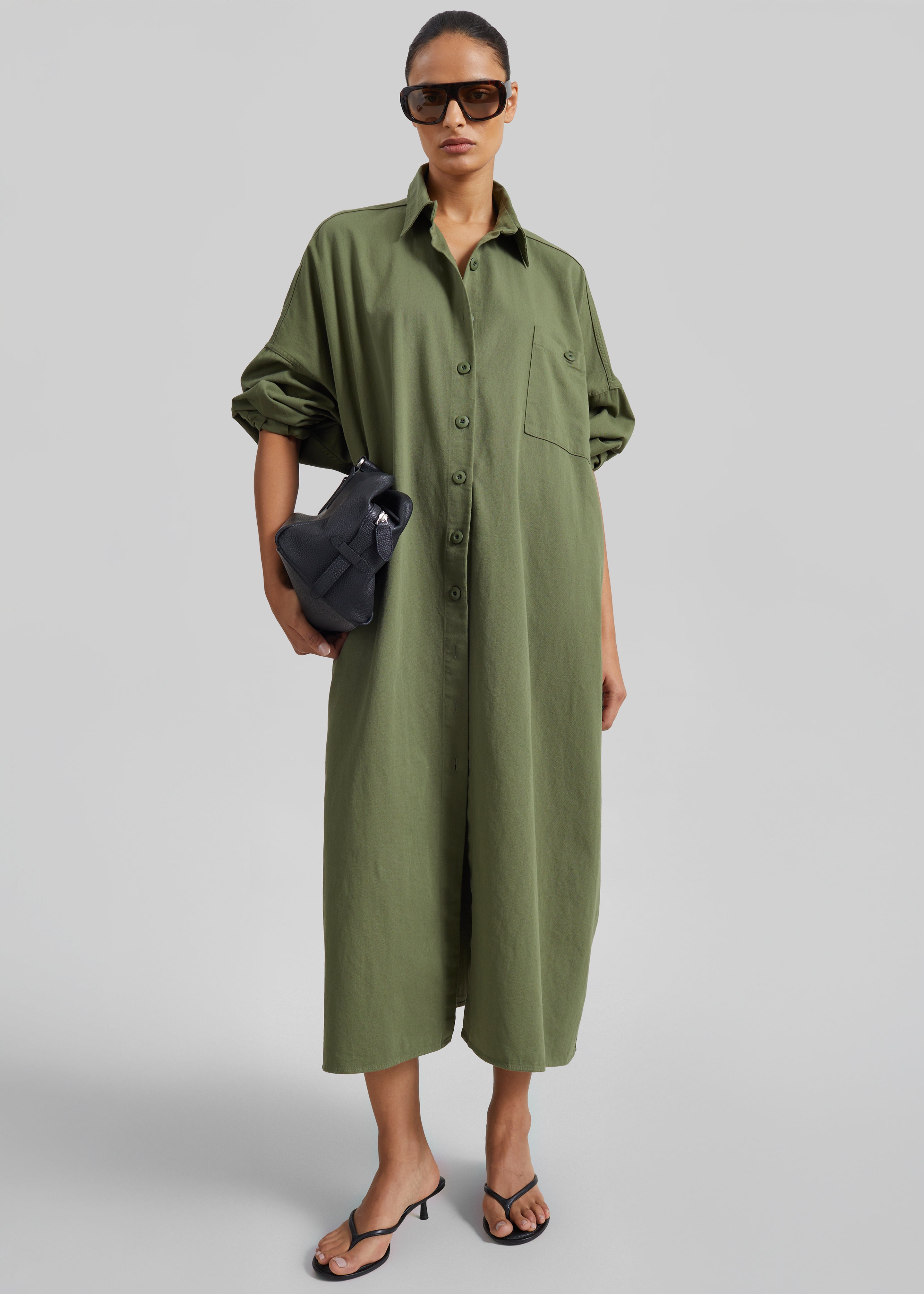 Kason Oversized Shirt Dress - Dark Olive - 1