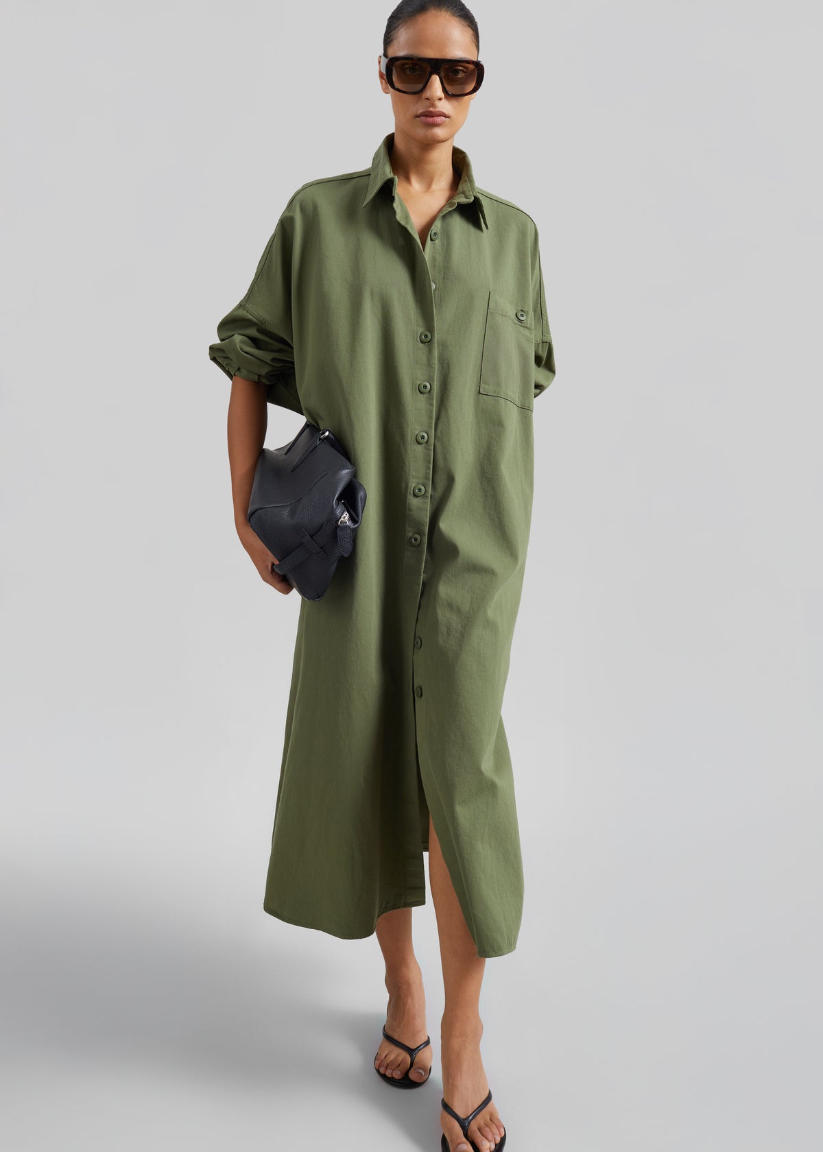 Kason Oversized Shirt Dress - Dark Olive - 8