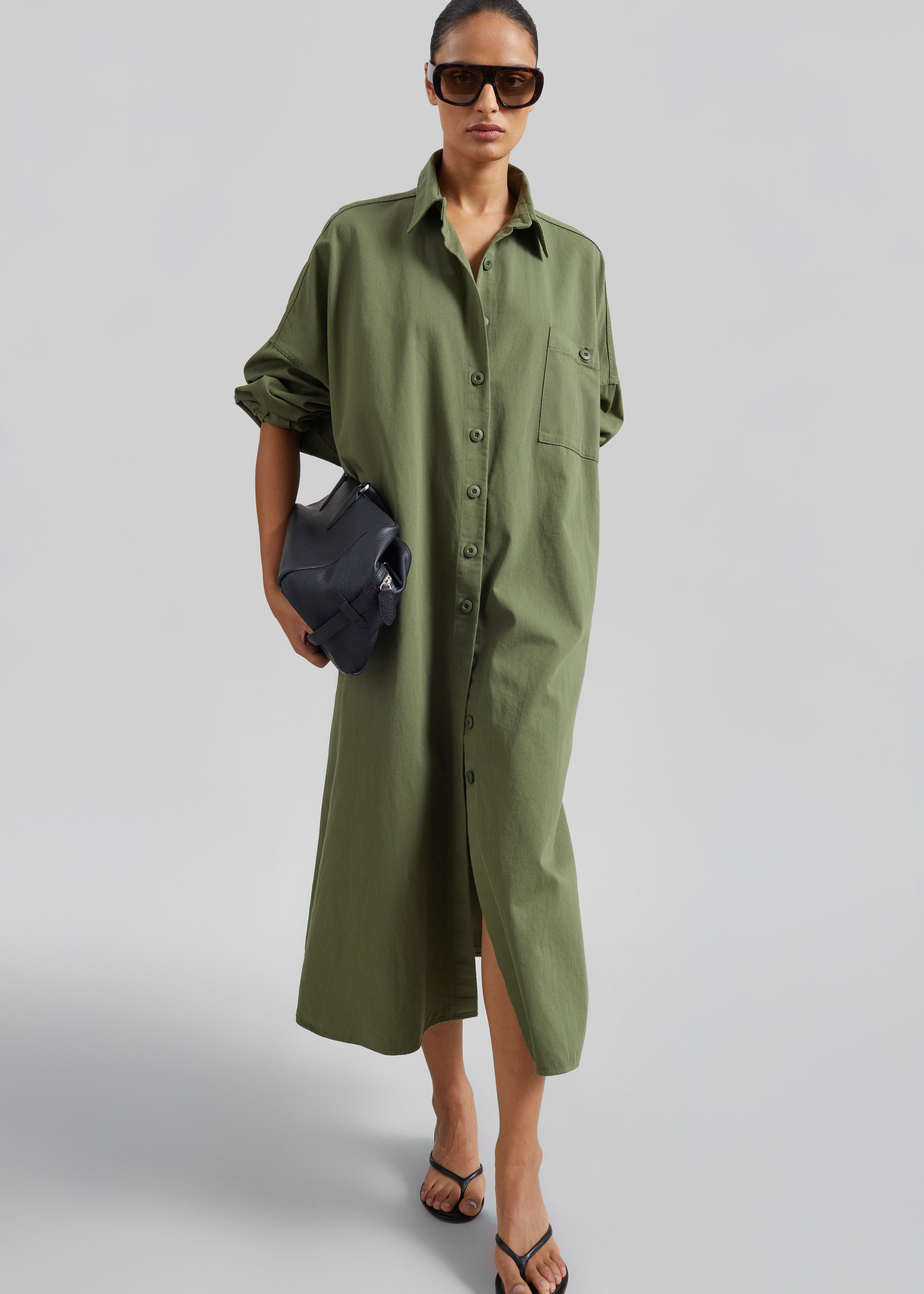 Kason Oversized Shirt Dress - Dark Olive - 8