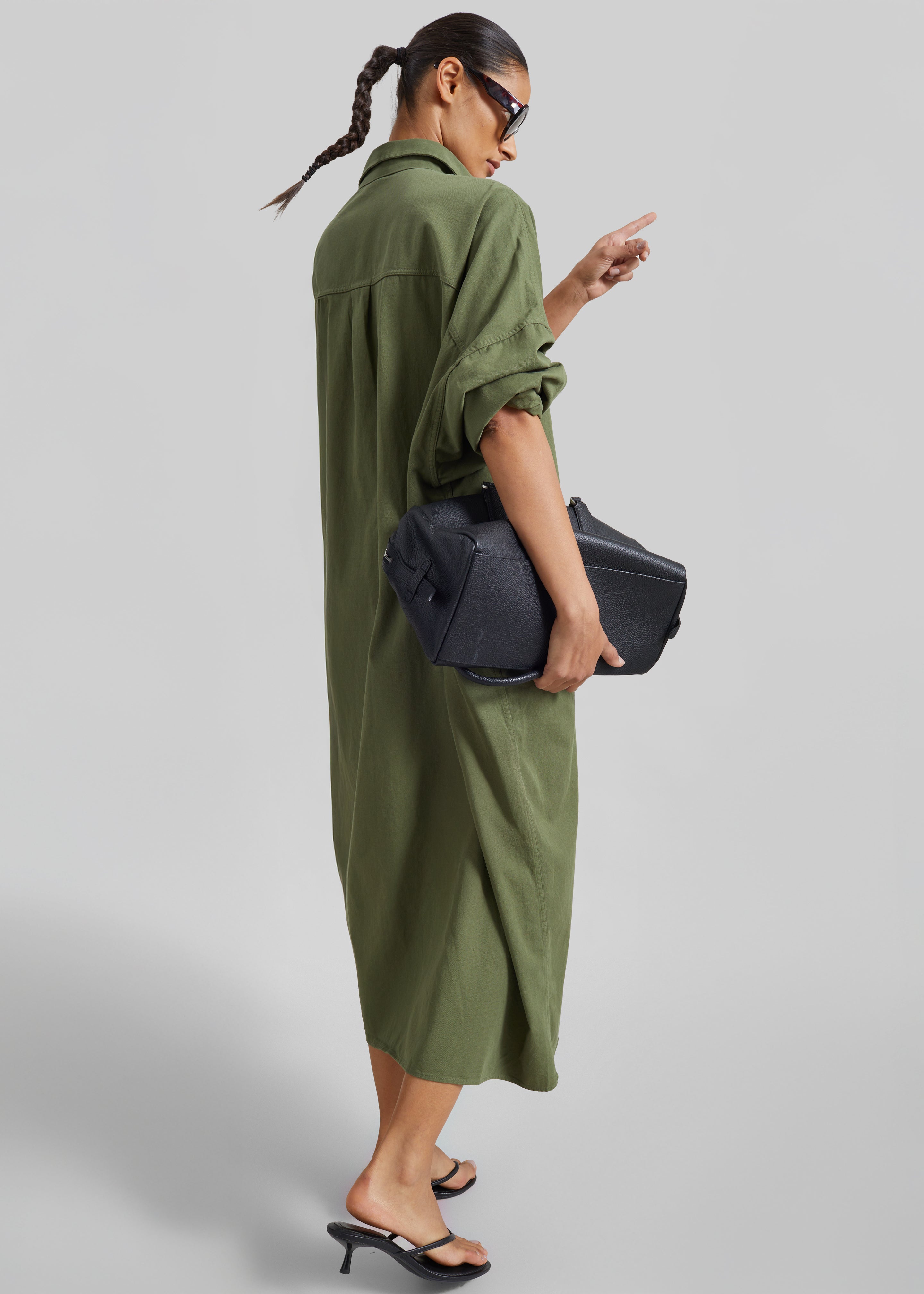 Kason Oversized Shirt Dress - Dark Olive - 7