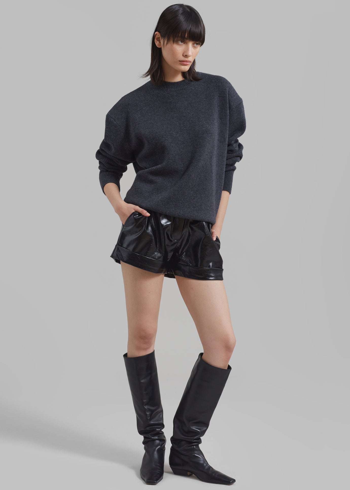 Kassy Faux Leather Shorts - Black - 1