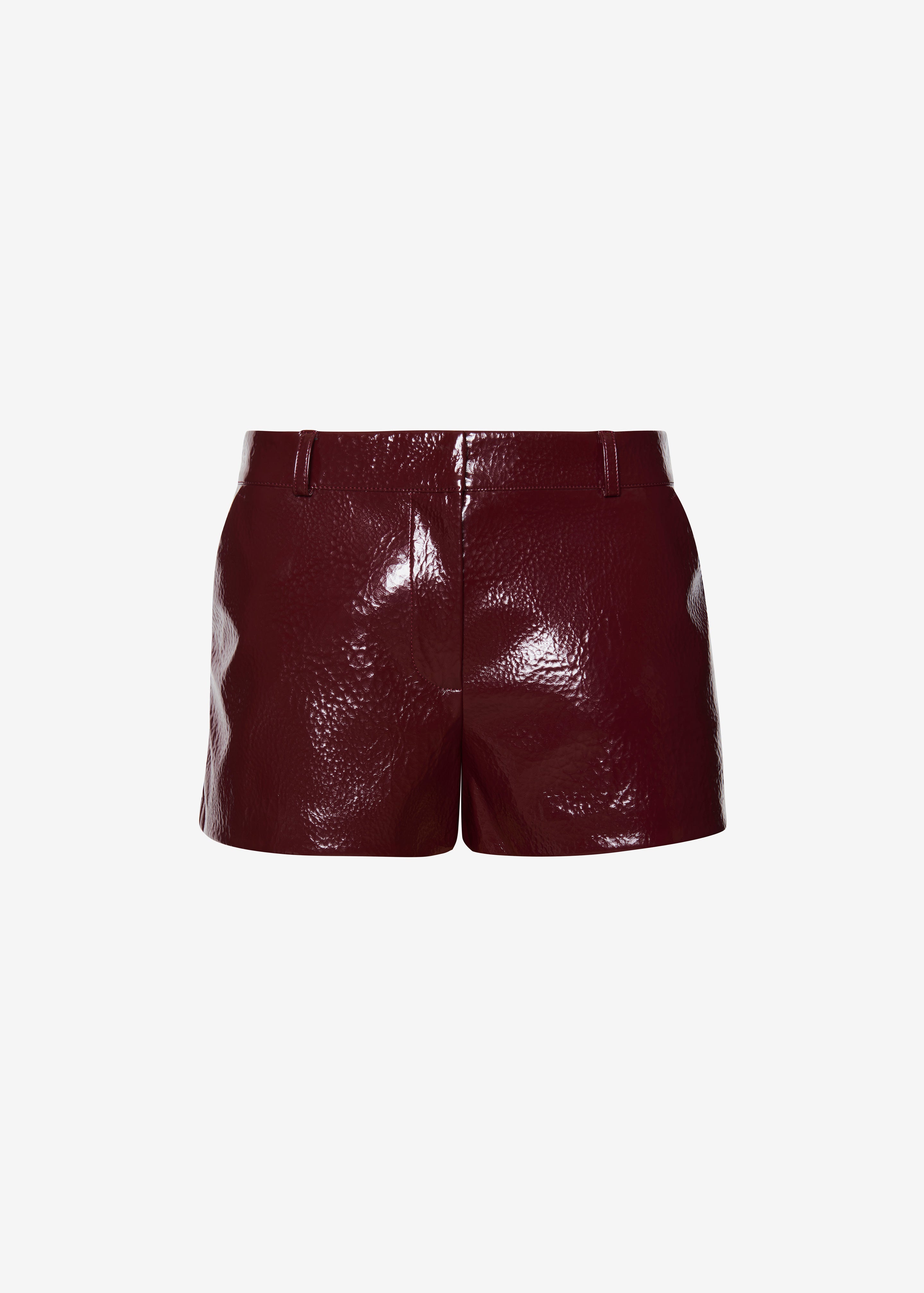 Kate Crackled Faux Leather Mini Shorts - Burgundy - 12