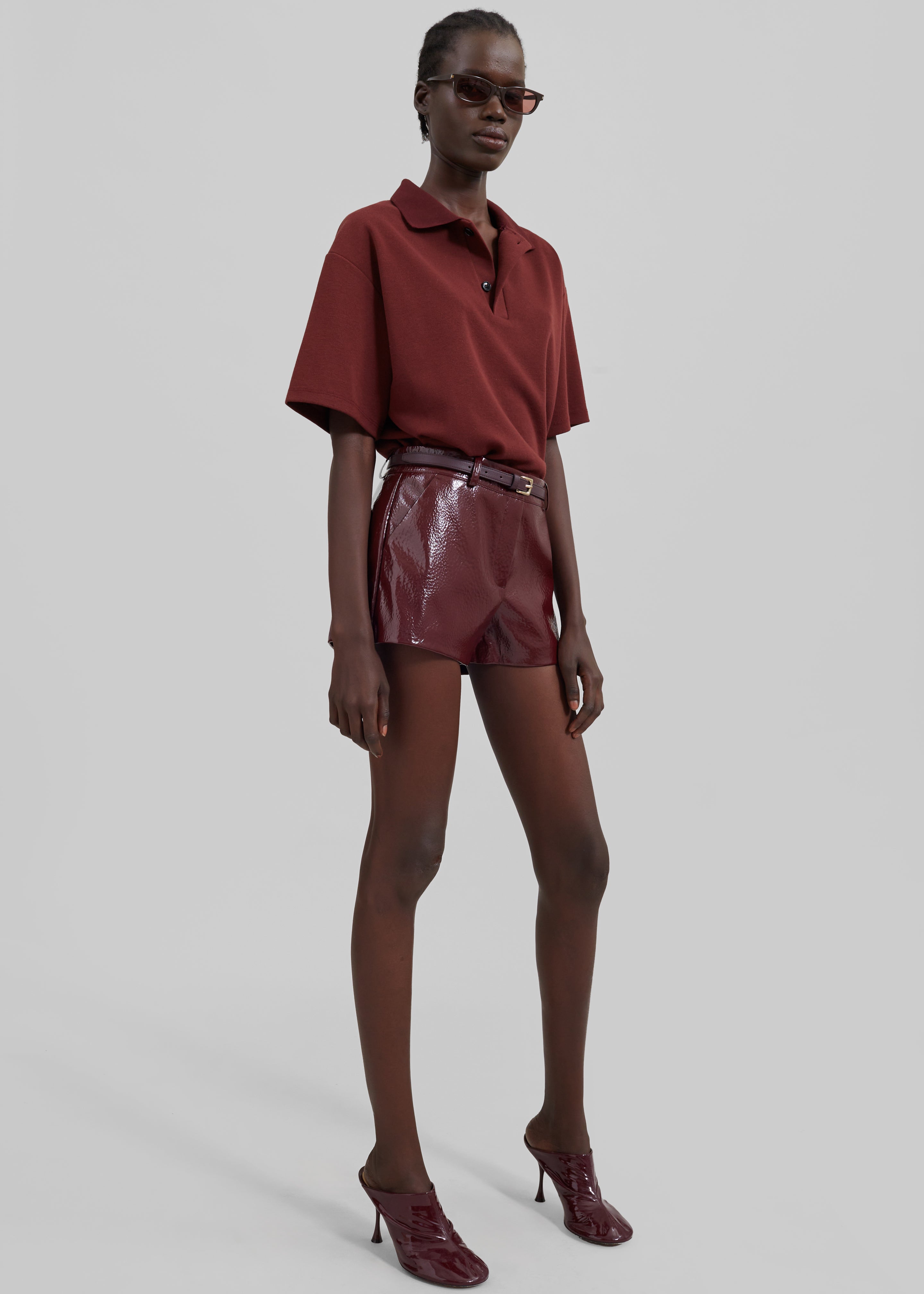 Kate Crackled Faux Leather Mini Shorts - Burgundy - 6