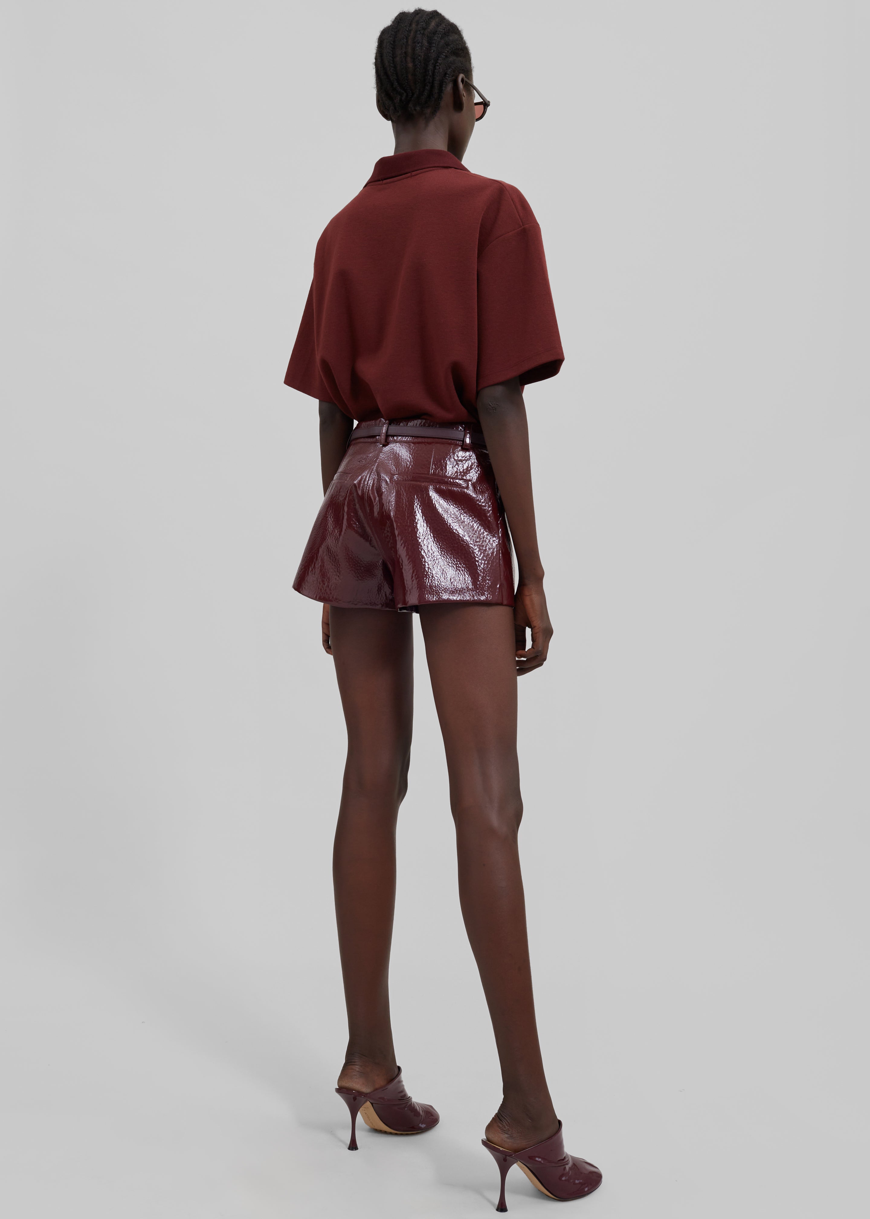 Kate Crackled Faux Leather Mini Shorts - Burgundy - 11