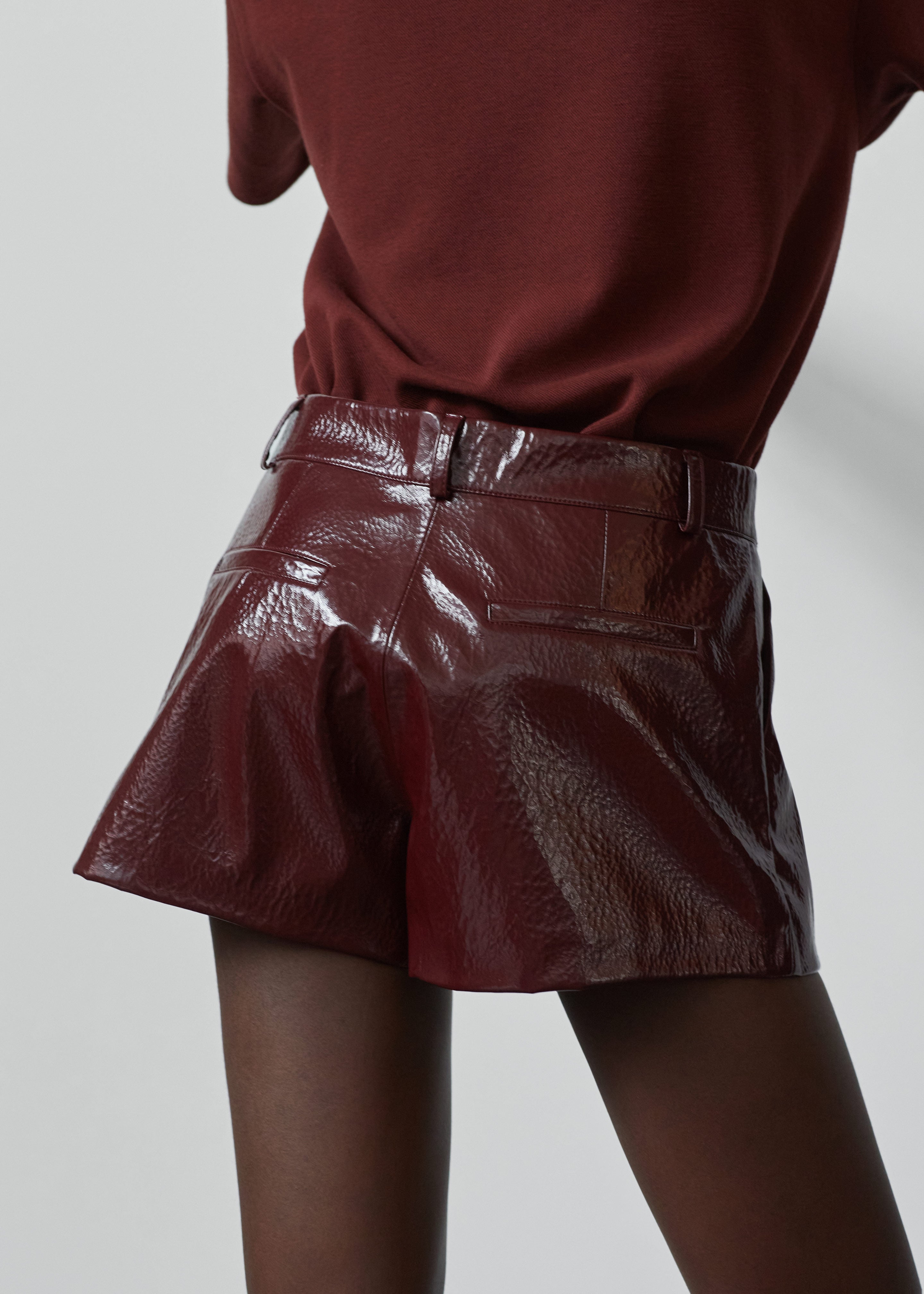 Kate Crackled Faux Leather Mini Shorts - Burgundy - 5