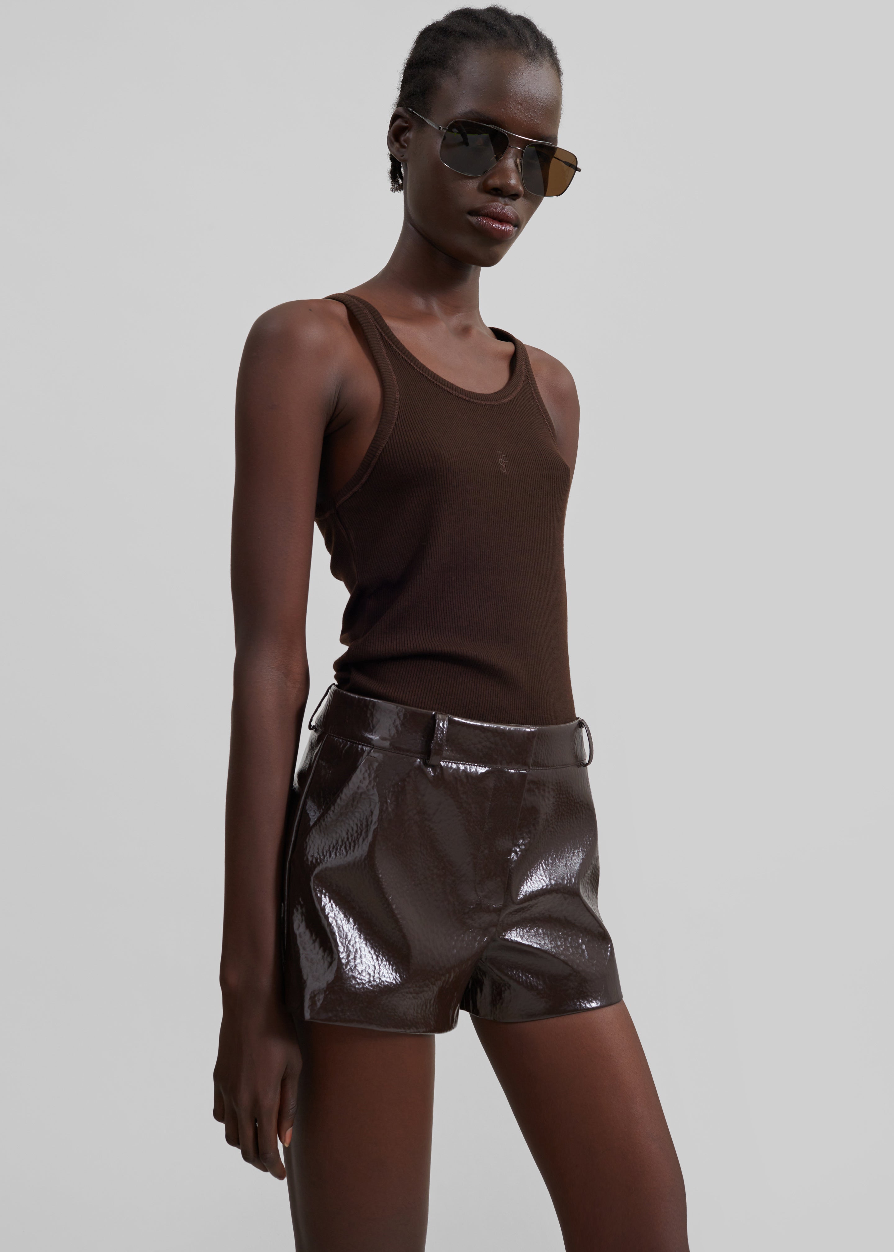 Kate Crackled Faux Leather Mini Shorts - Brown – The Frankie Shop