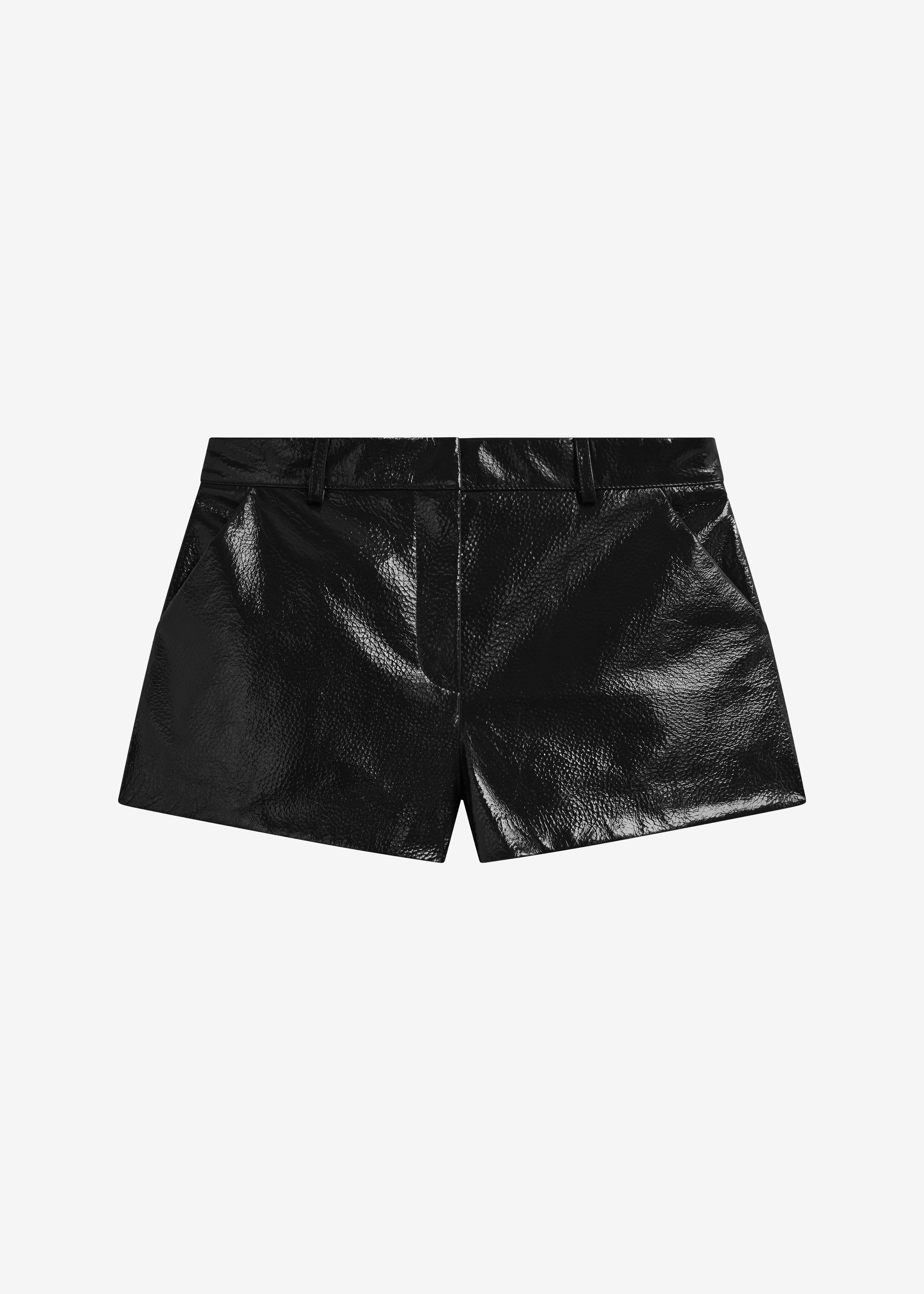 Kate Crackled Faux Leather Mini Shorts - Black - 7