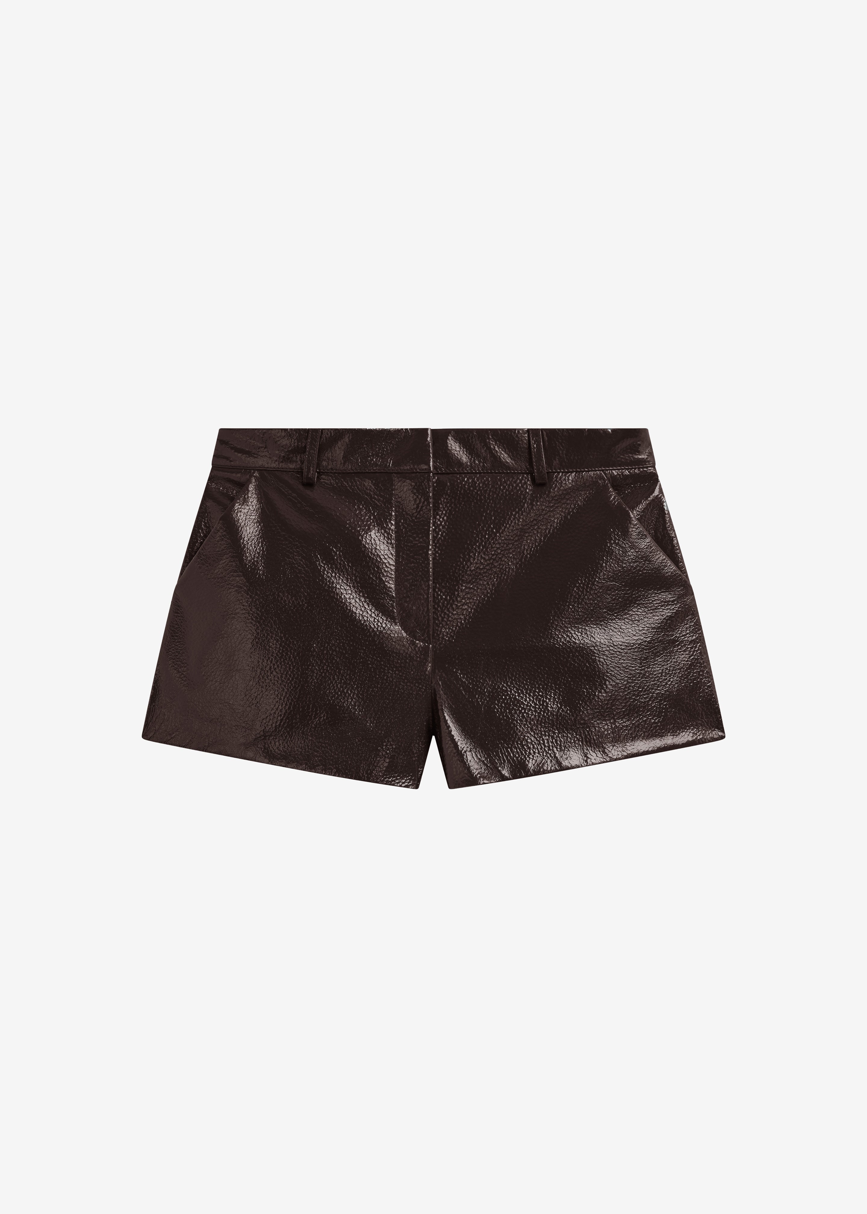 Kate Crackled Faux Leather Mini Shorts - Brown - 11