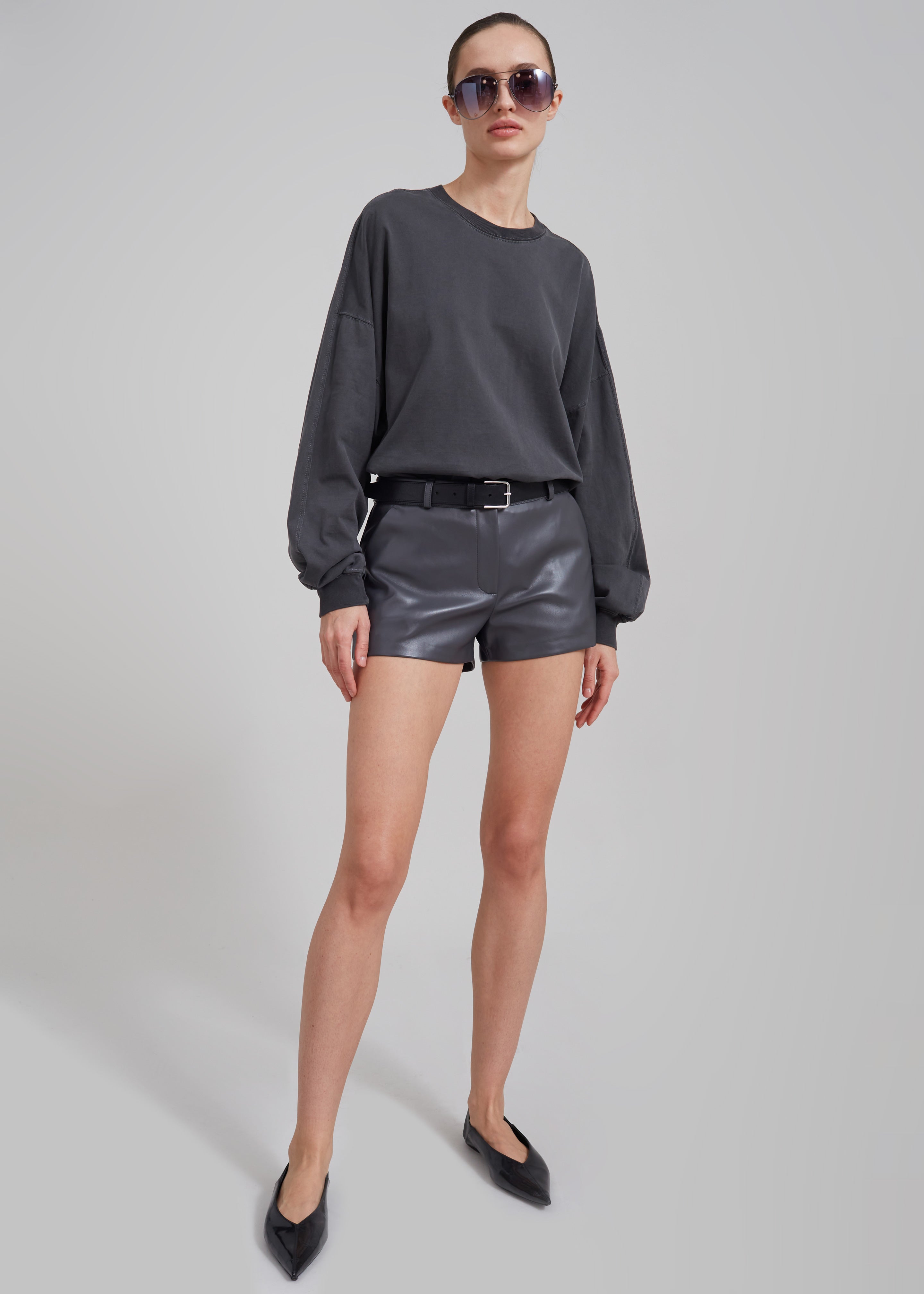 Kate Faux Leather Shorts - Grey - 7