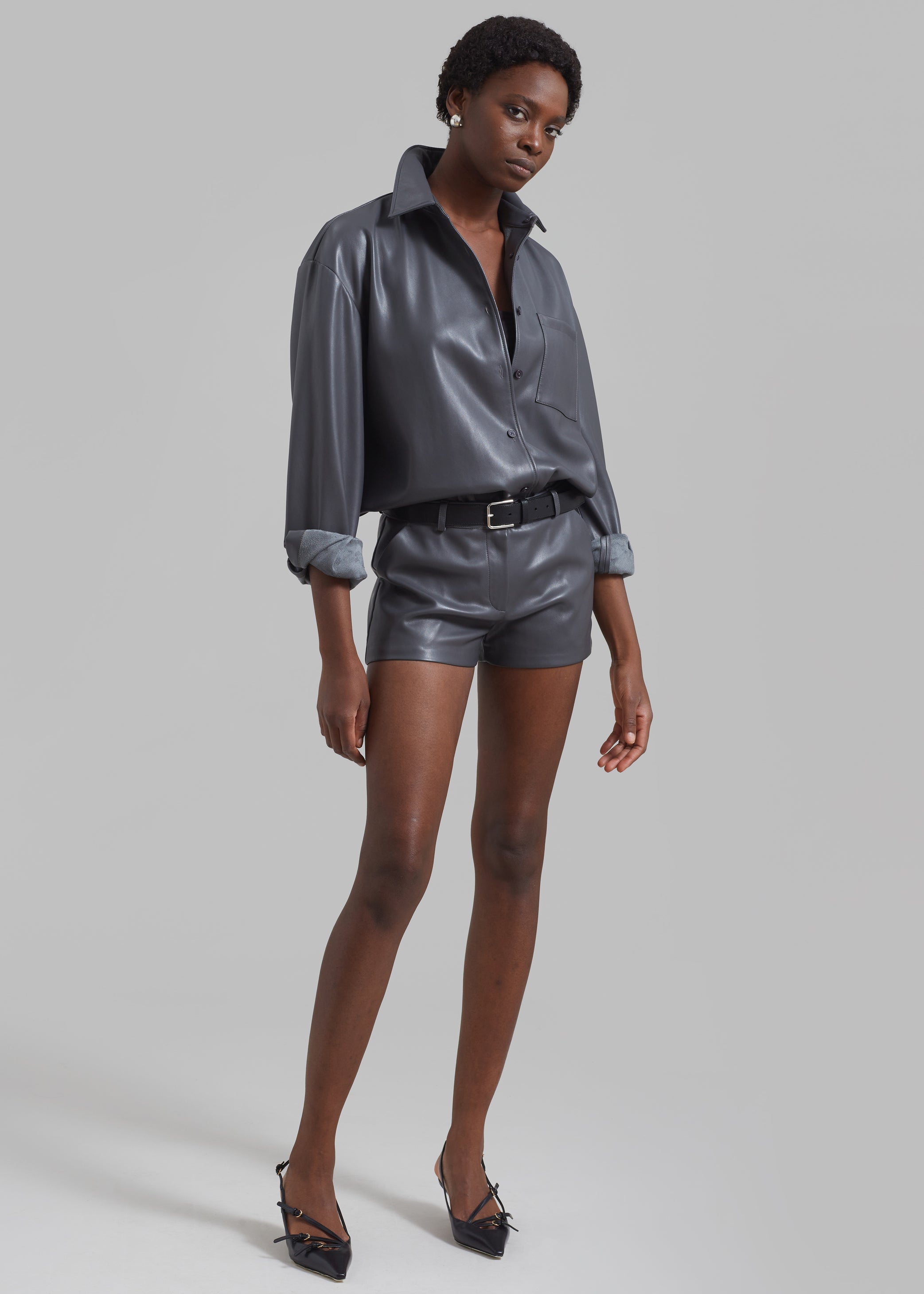 Shop the look image for Kate Faux Leather Shorts - Grey