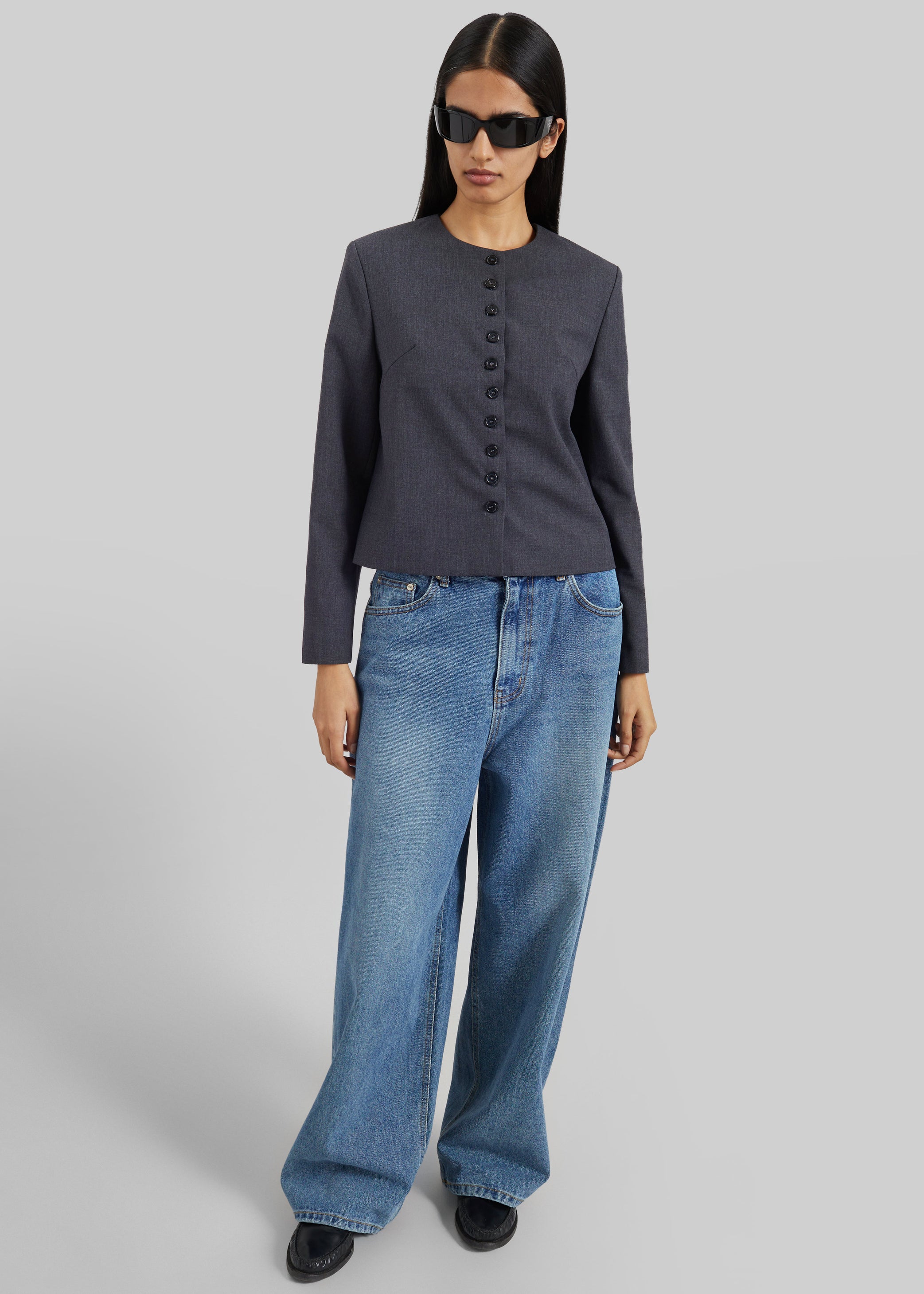 Shop the look image for Katya Button-Up Boxy Top - Dark Grey Melange