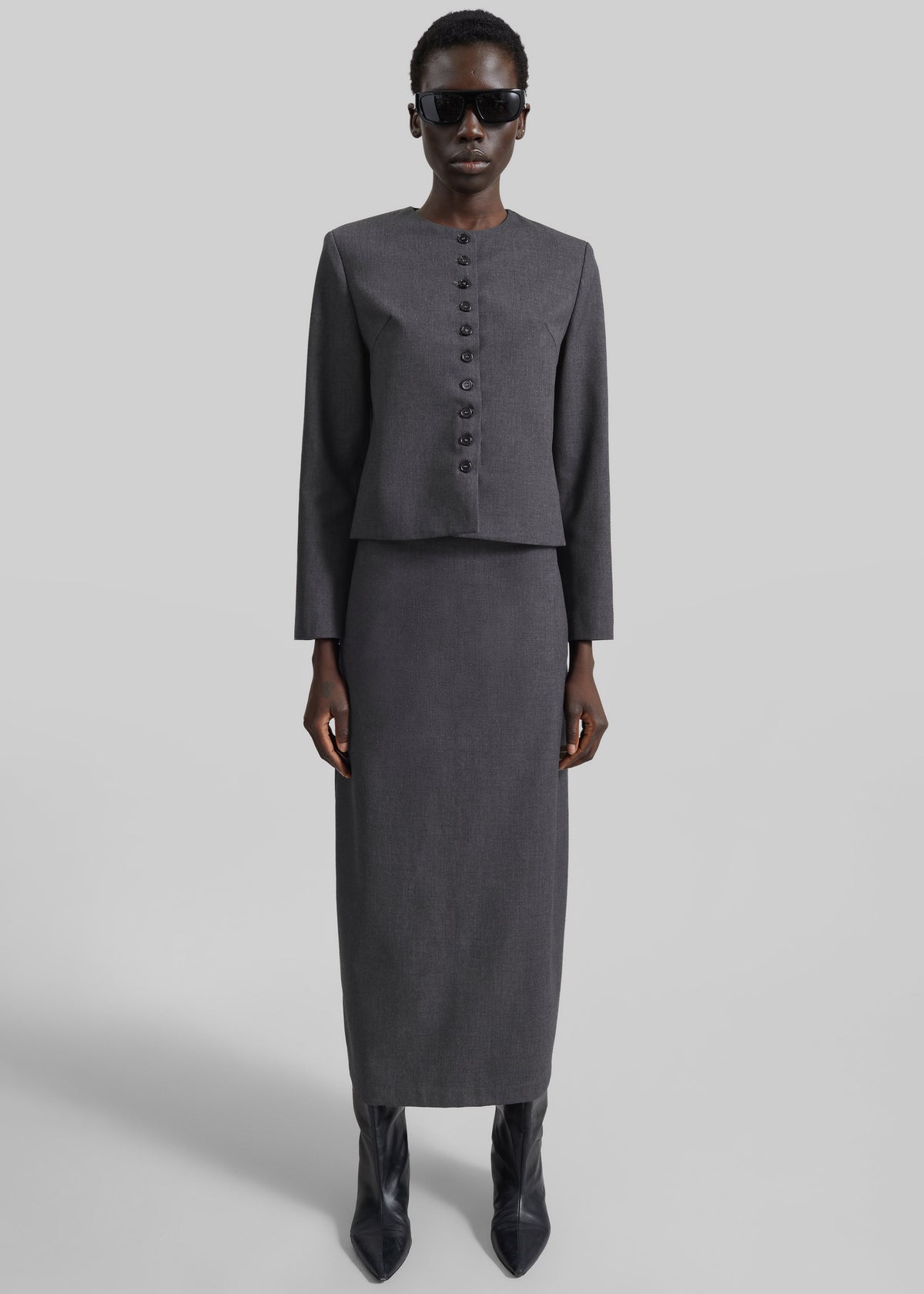 Katya Button-Up Boxy Top - Dark Grey Melange - 2