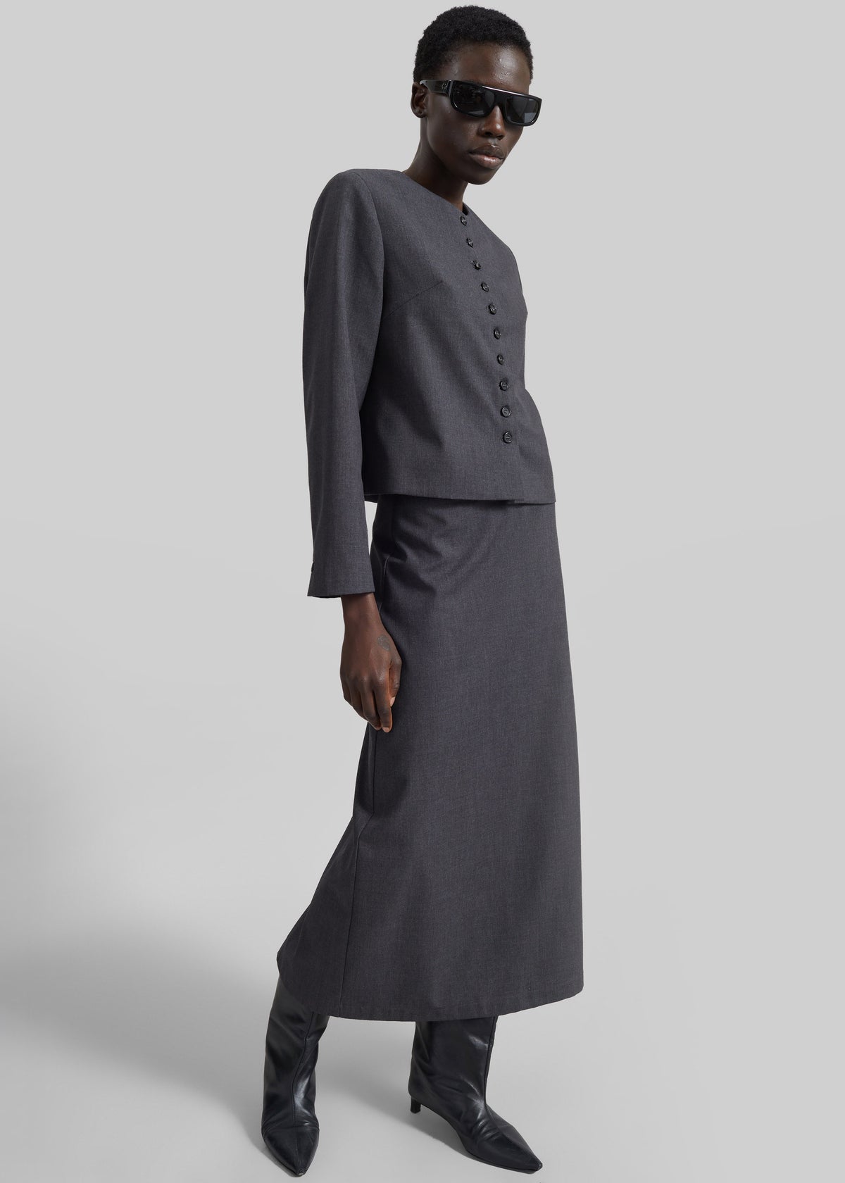 Katya Button-Up Boxy Top - Dark Grey Melange - 4