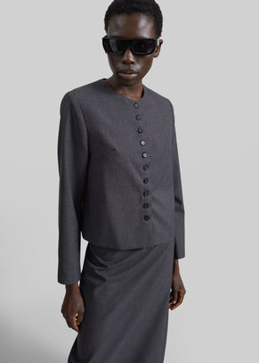 Katya Button-Up Boxy Top - Dark Grey Melange