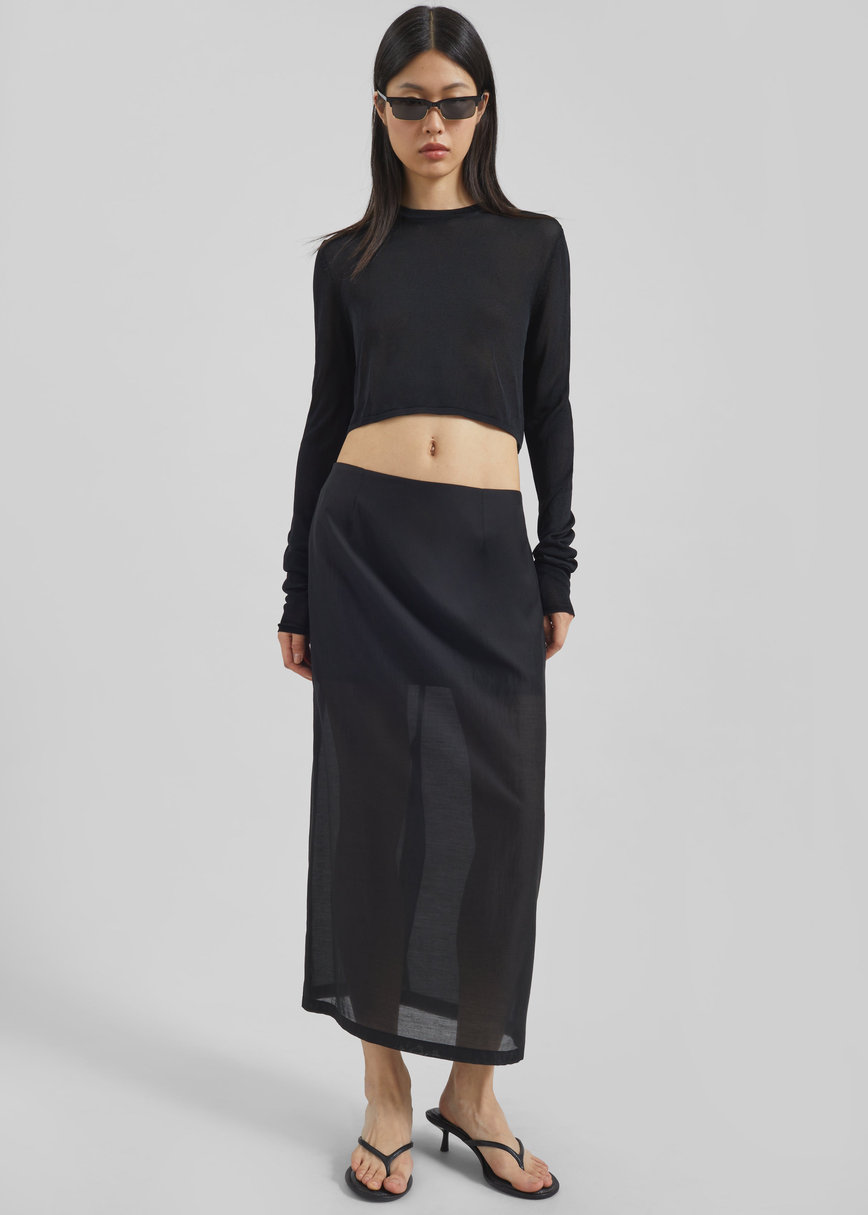 Lenore Semi Sheer Midi Skirt - Black – The Frankie Shop