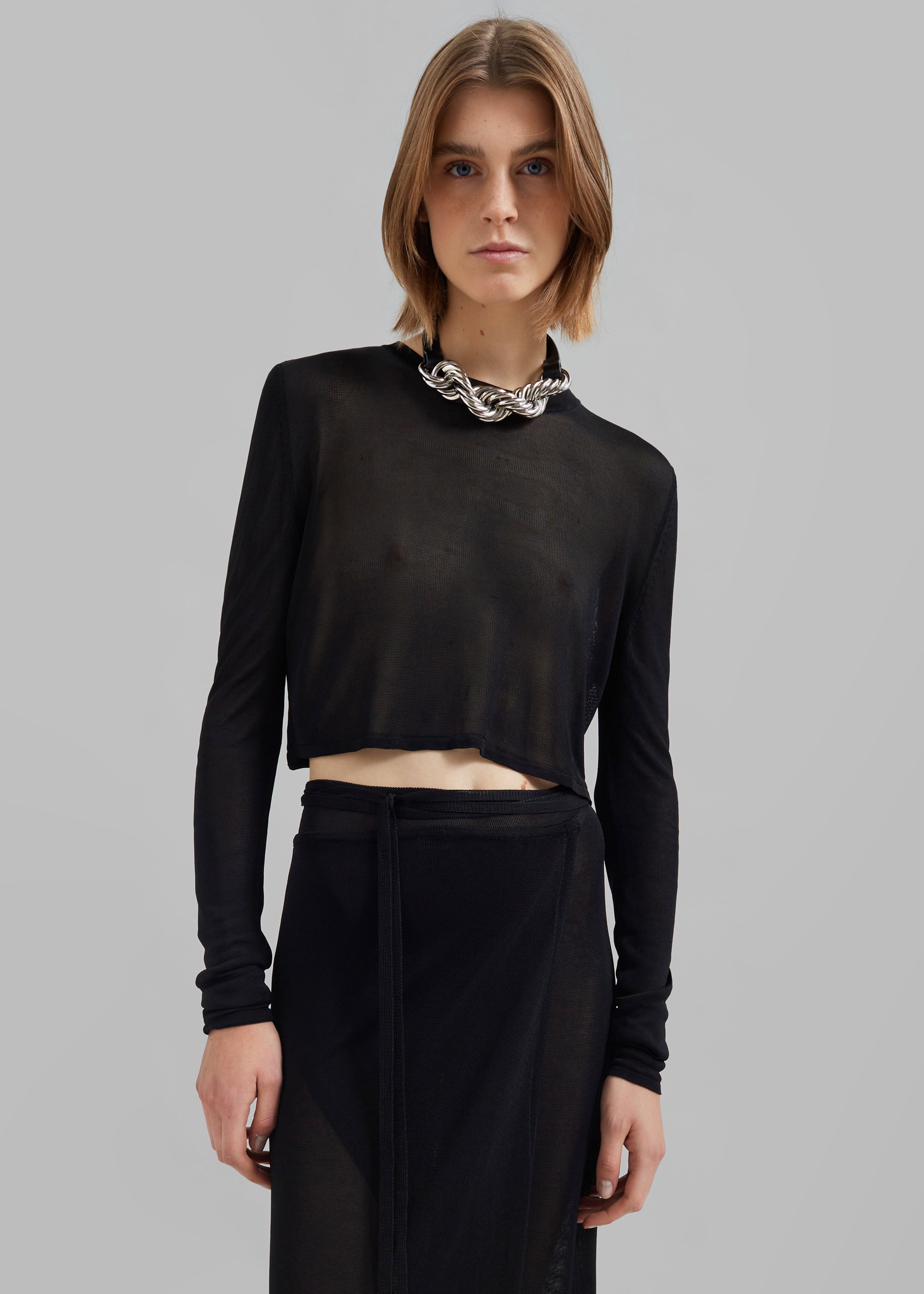 Kazel Cropped Thin Knit Top - Black - 6