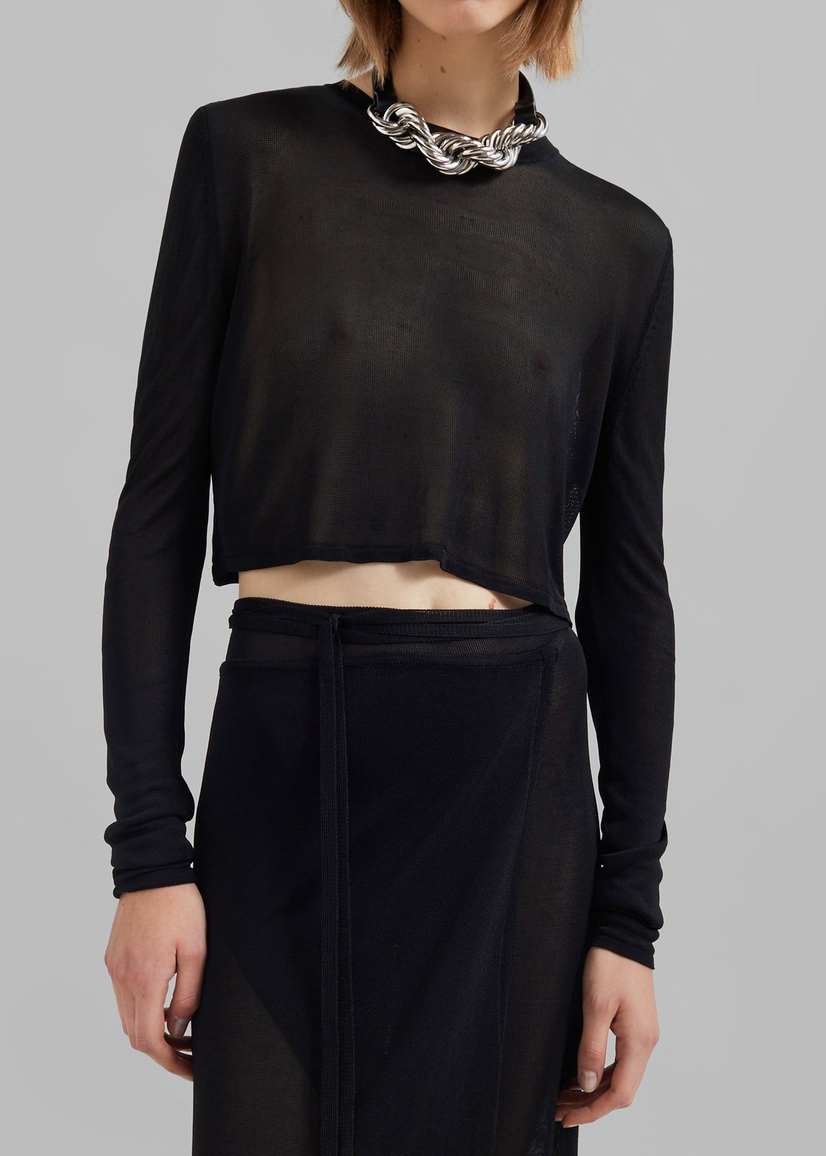 Kazel Cropped Thin Knit Top - Black - 3