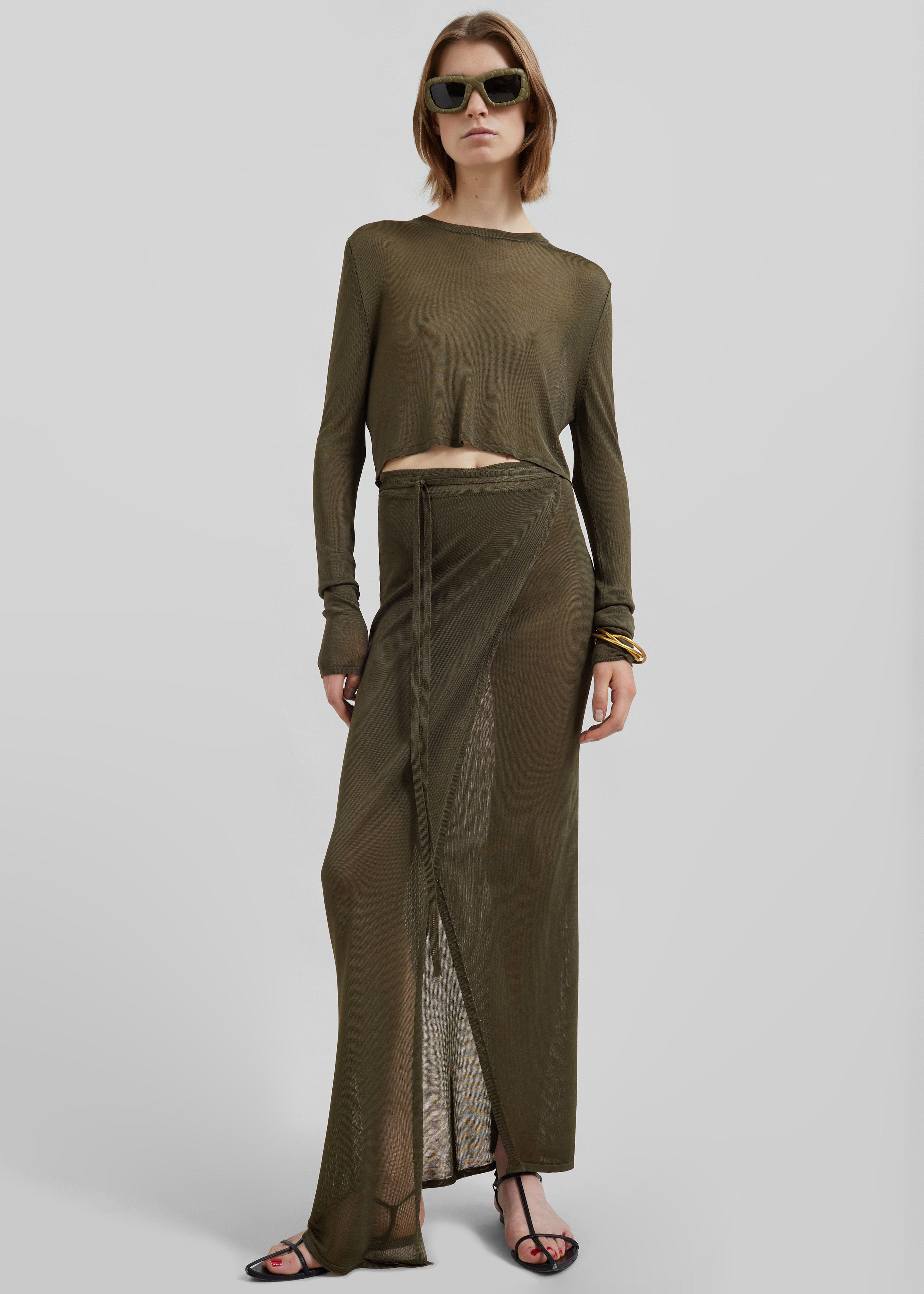 Kazel Cropped Thin Knit Top - Khaki – The Frankie Shop
