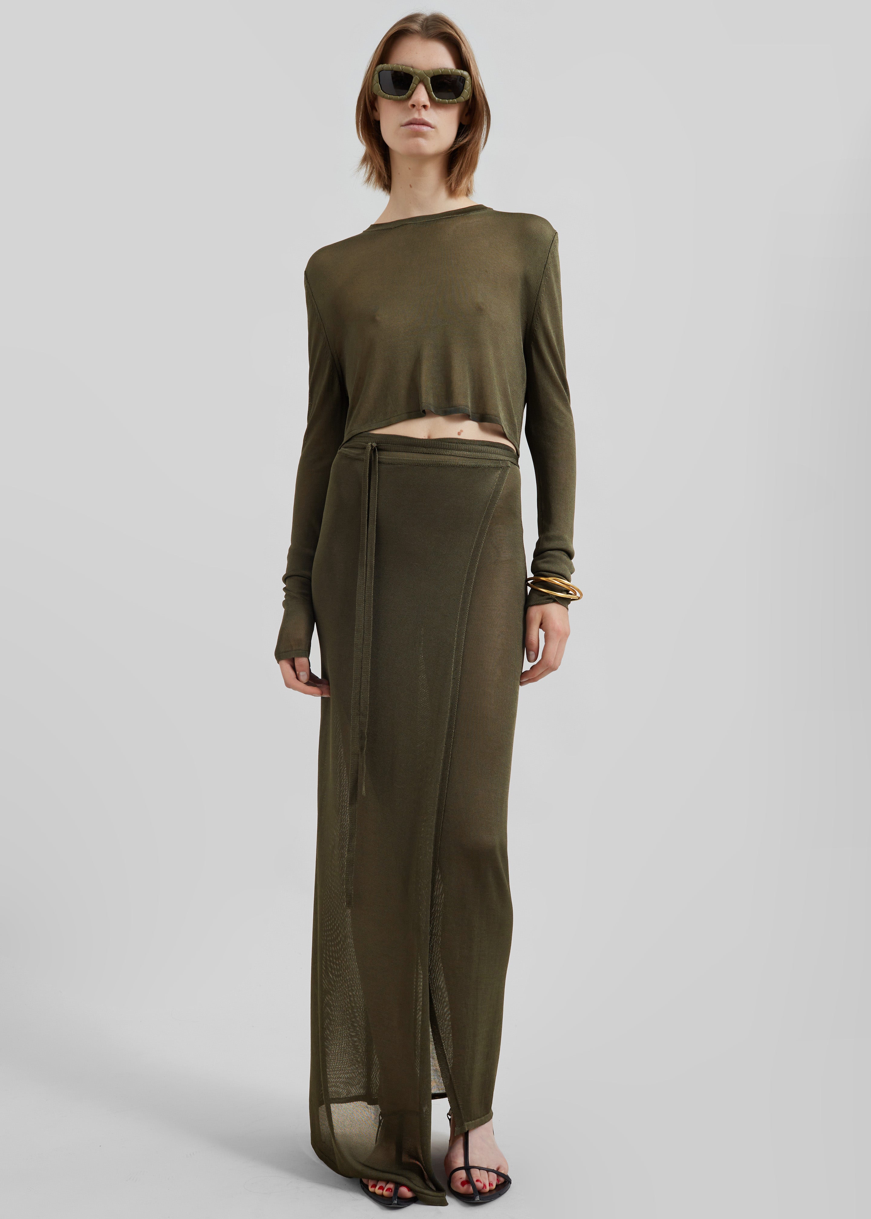 Kazel Cropped Thin Knit Top - Khaki – The Frankie Shop