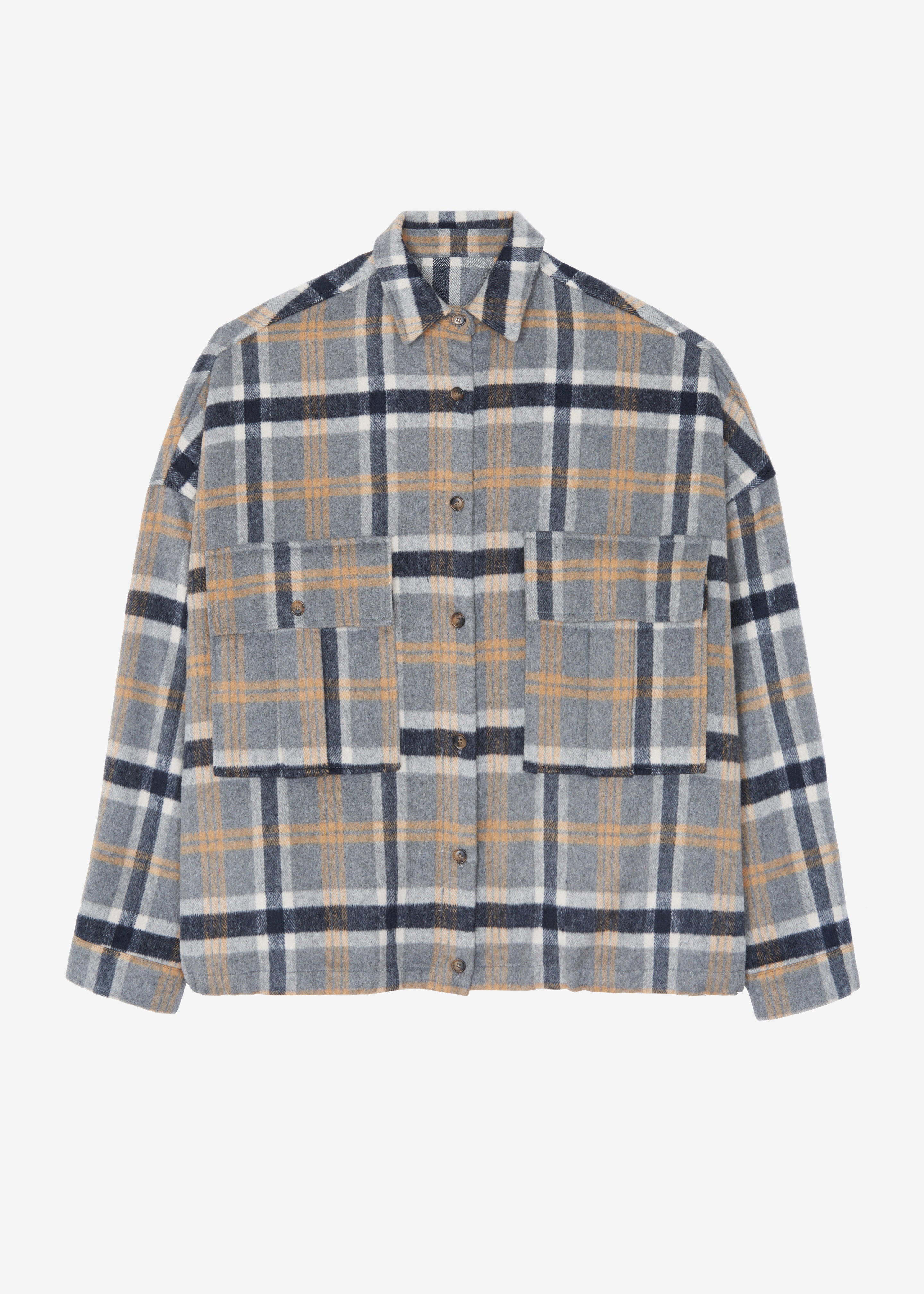 Keaton Flannel Pocket Overshirt - Checked Grey - 6