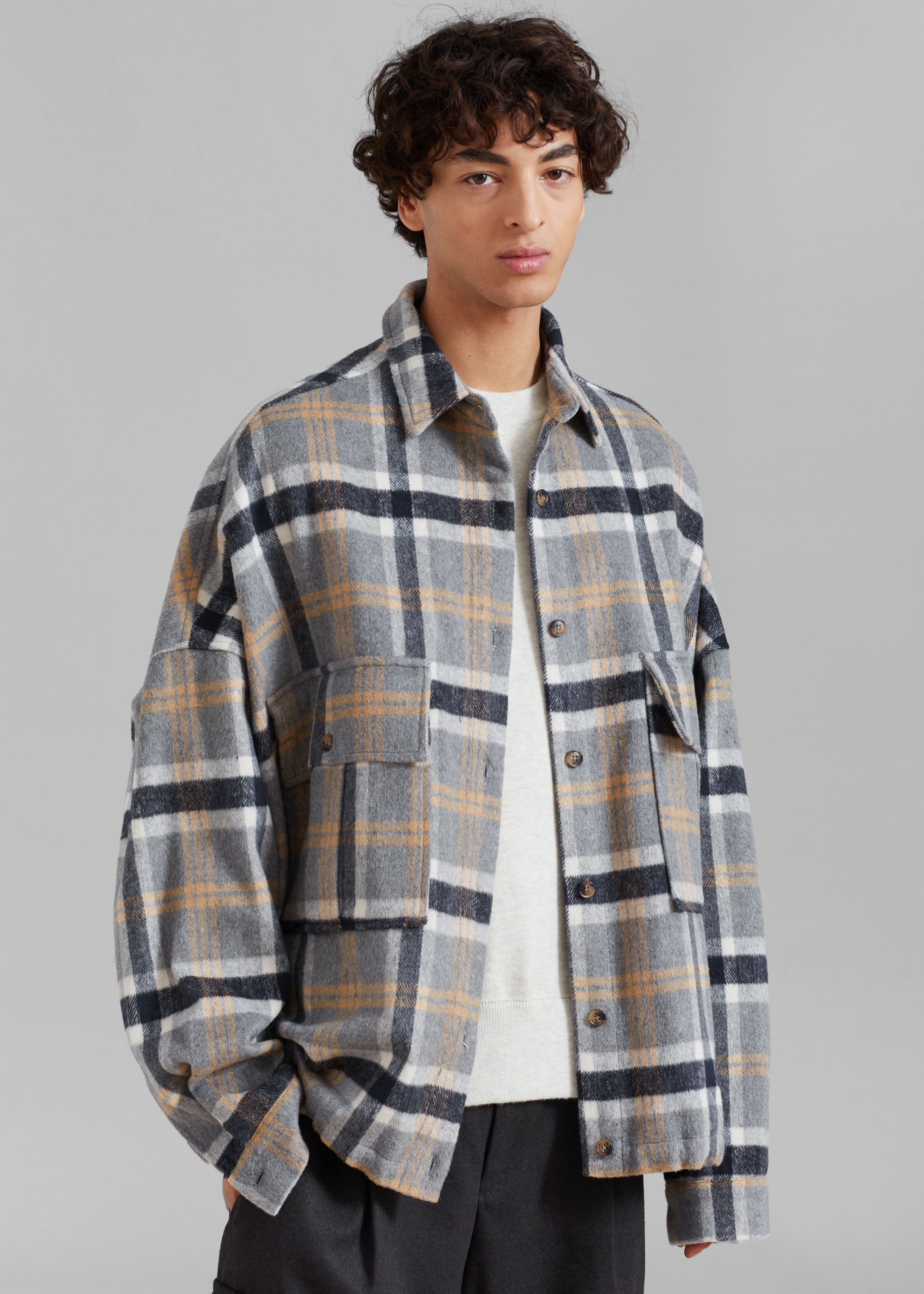 Keaton Flannel Pocket Overshirt - Checked Grey - 1