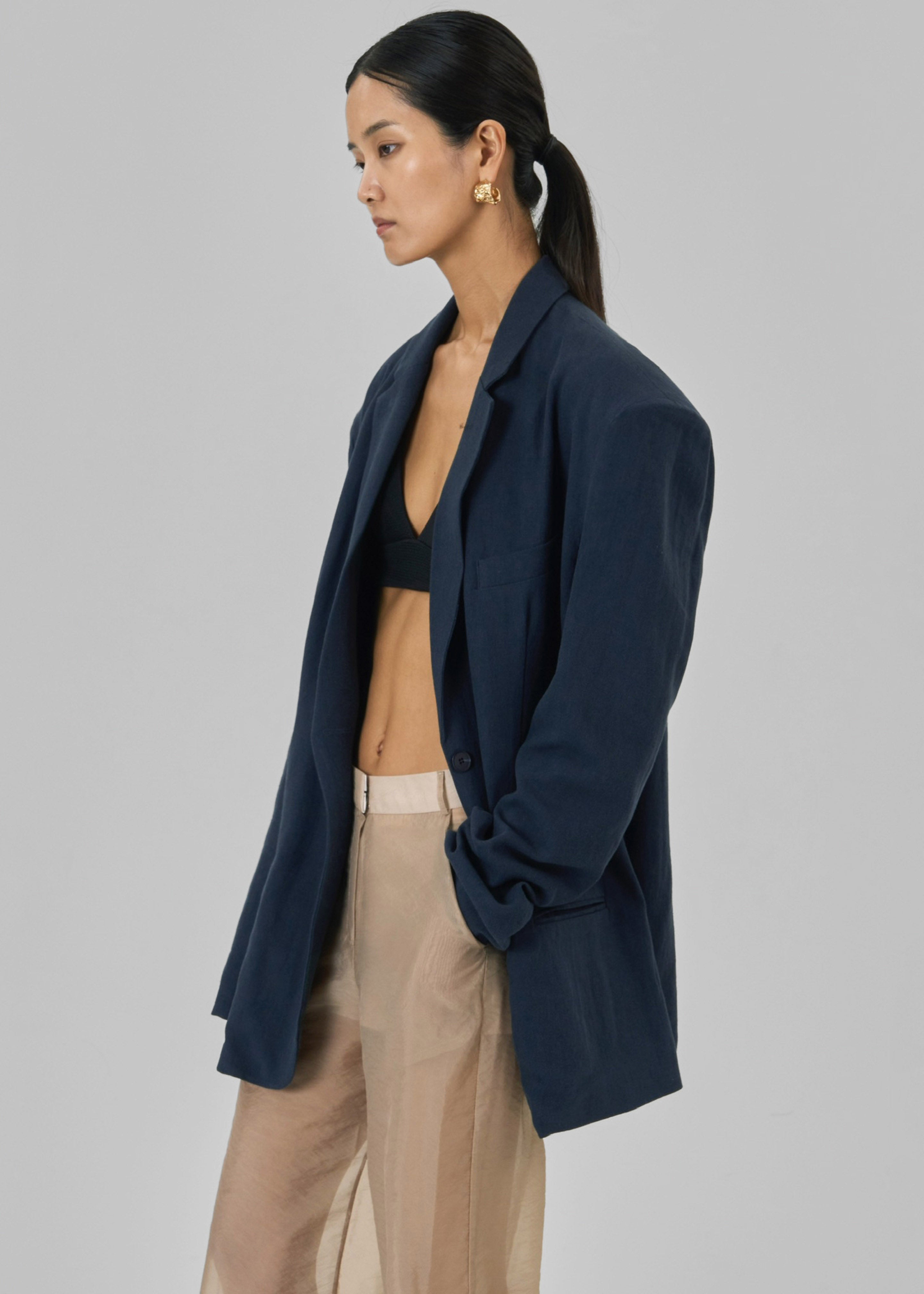 Keenan Linen Oversized Blazer - Navy - 2